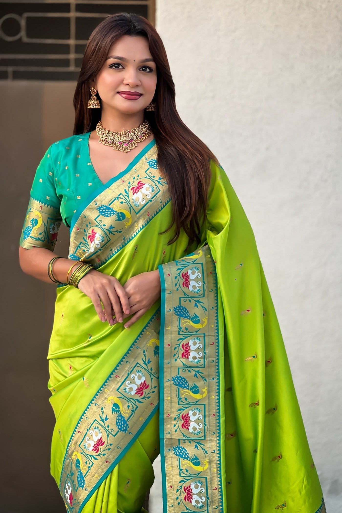 MySilkLove Emerald Green Zari Woven Paithani Saree