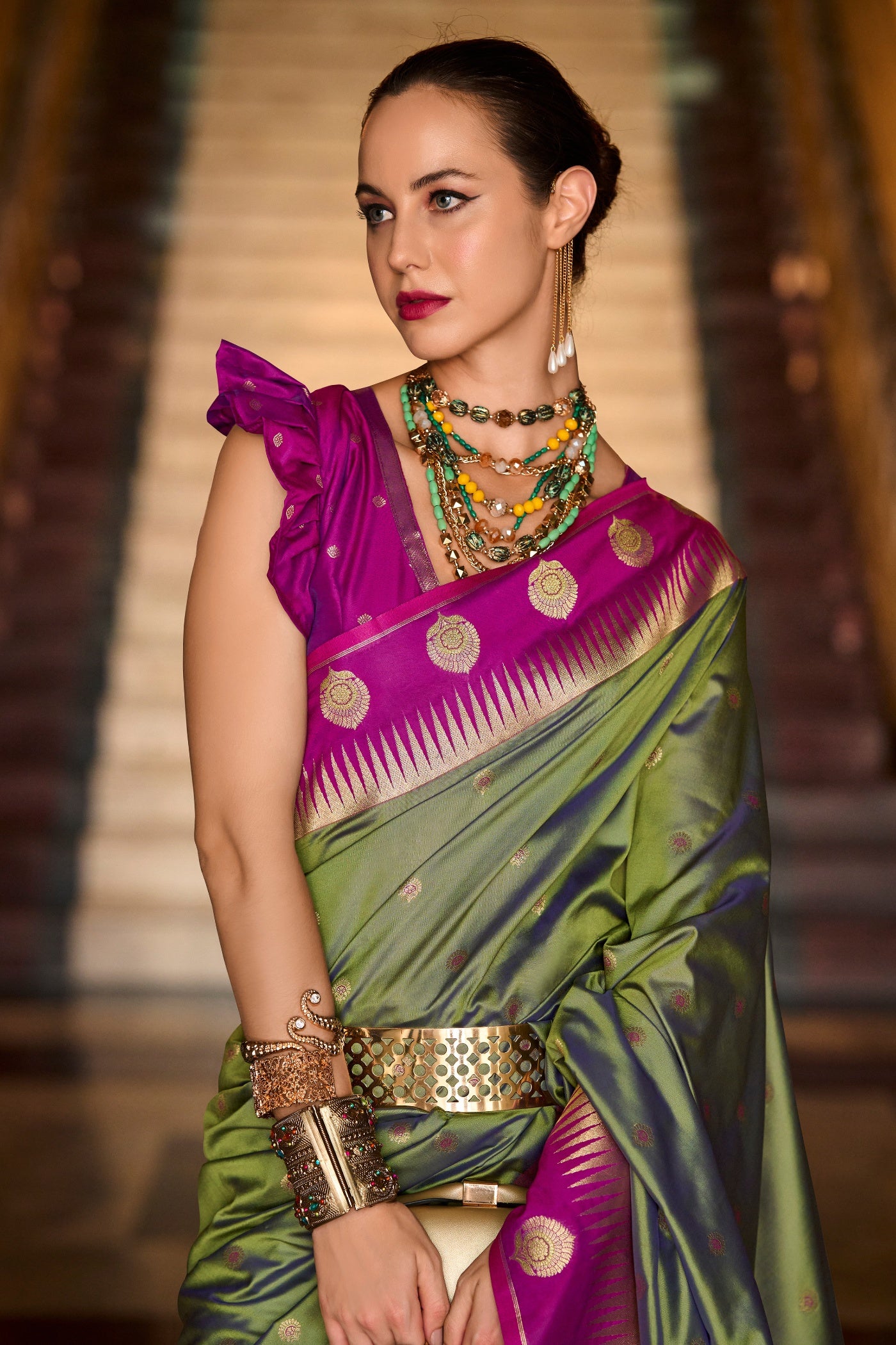 Buy MySilkLove Avocado Green Zari Woven Banarasi Saree Online