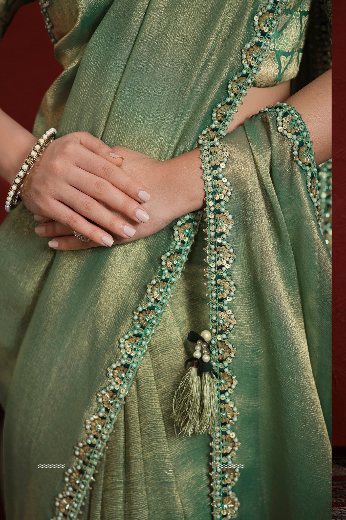 Buy MySilkLove Artichoke Green Banarasi Saree with Stitched Blouse Online