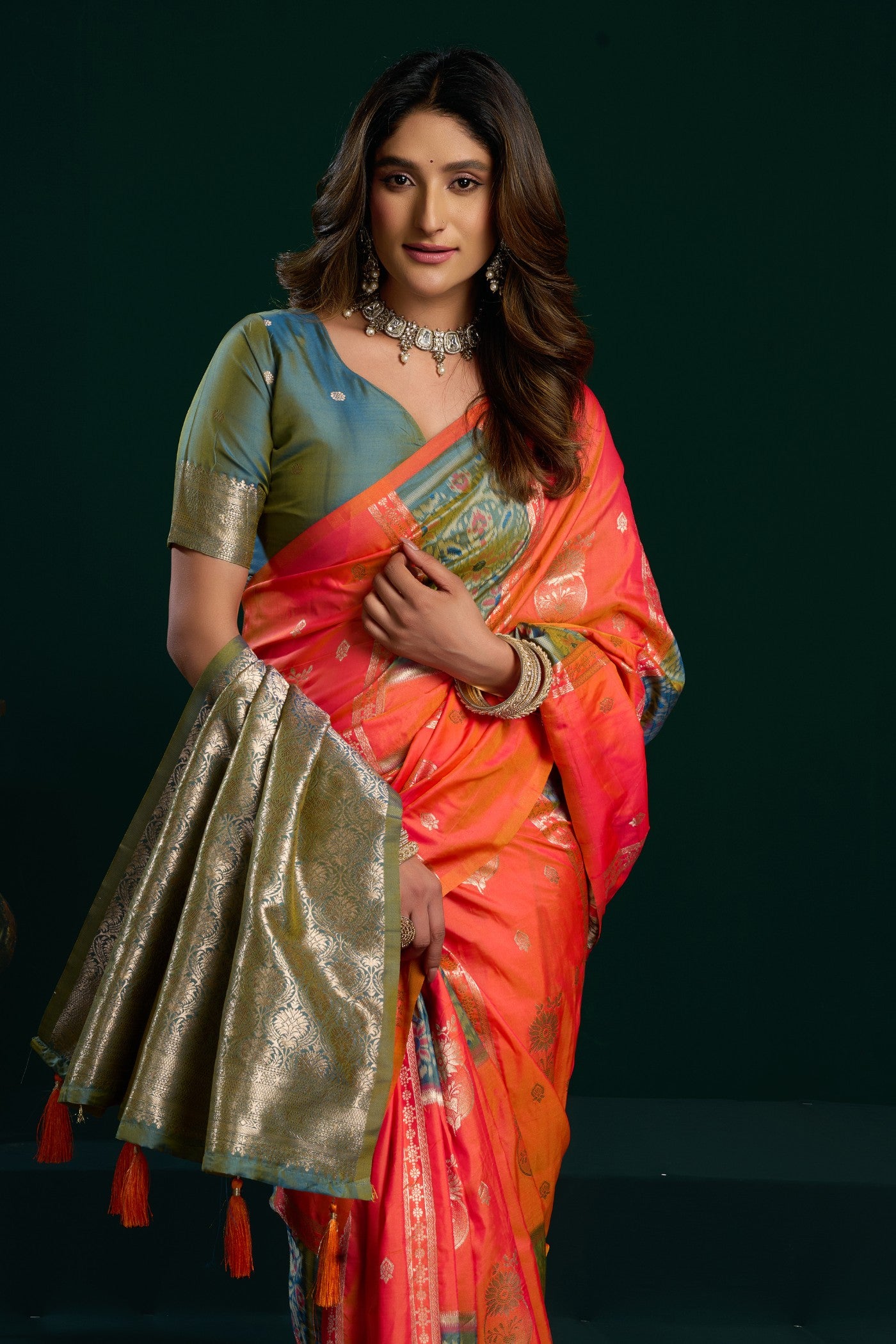 Buy MySilkLove Oapaya Whip Orange Banarasi Handloom Soft Silk Saree Online