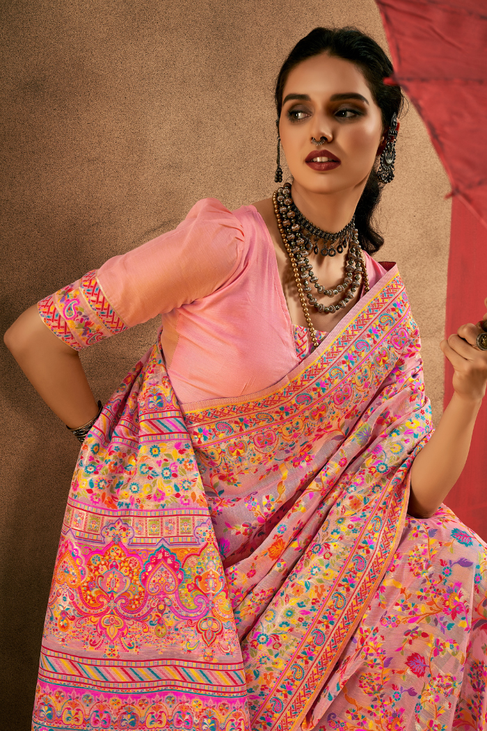 Buy MySilkLove Warm Pink Kashmiri Handloom Jamewar Saree Online
