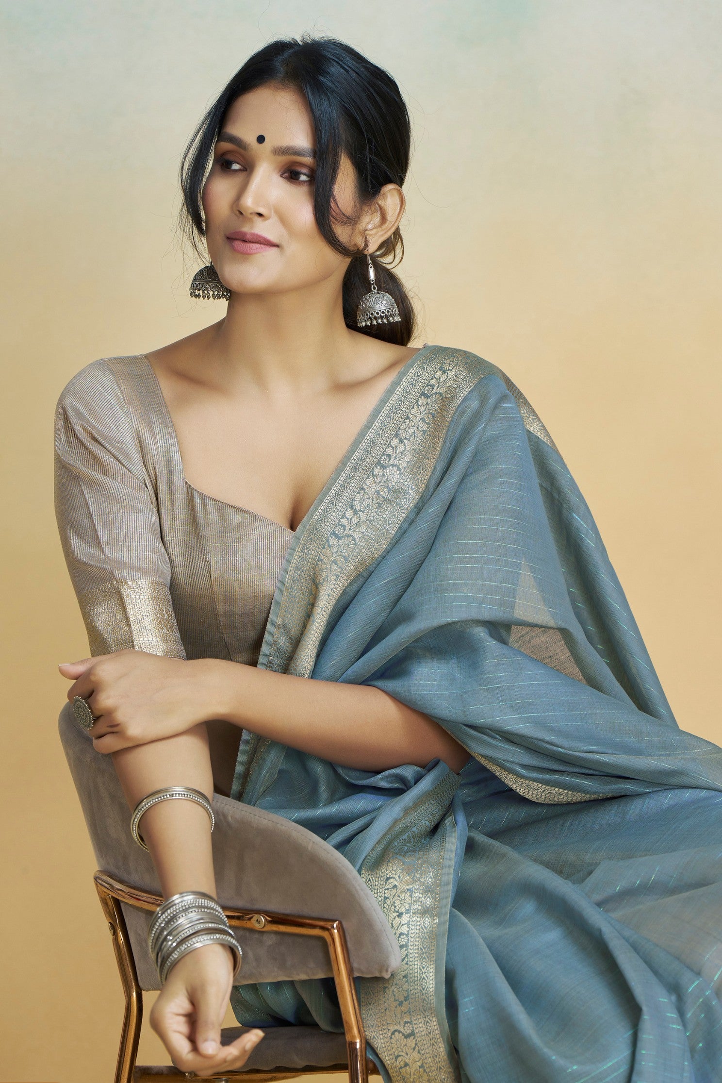 Buy MySilkLove Usafa Blue Woven Maheshwari Saree Online