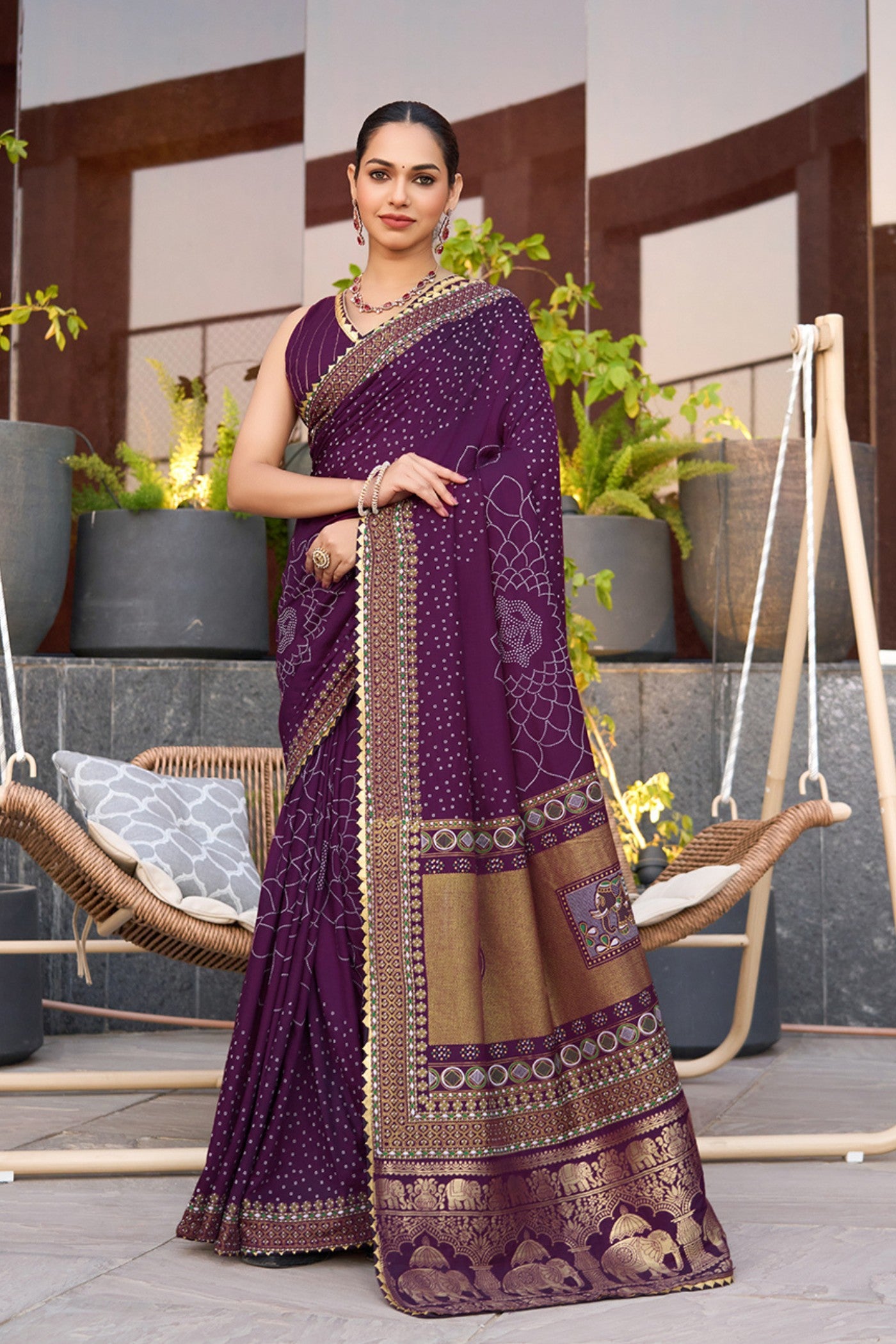Buy MySilkLove True Purple Printed Cotton Saree Online