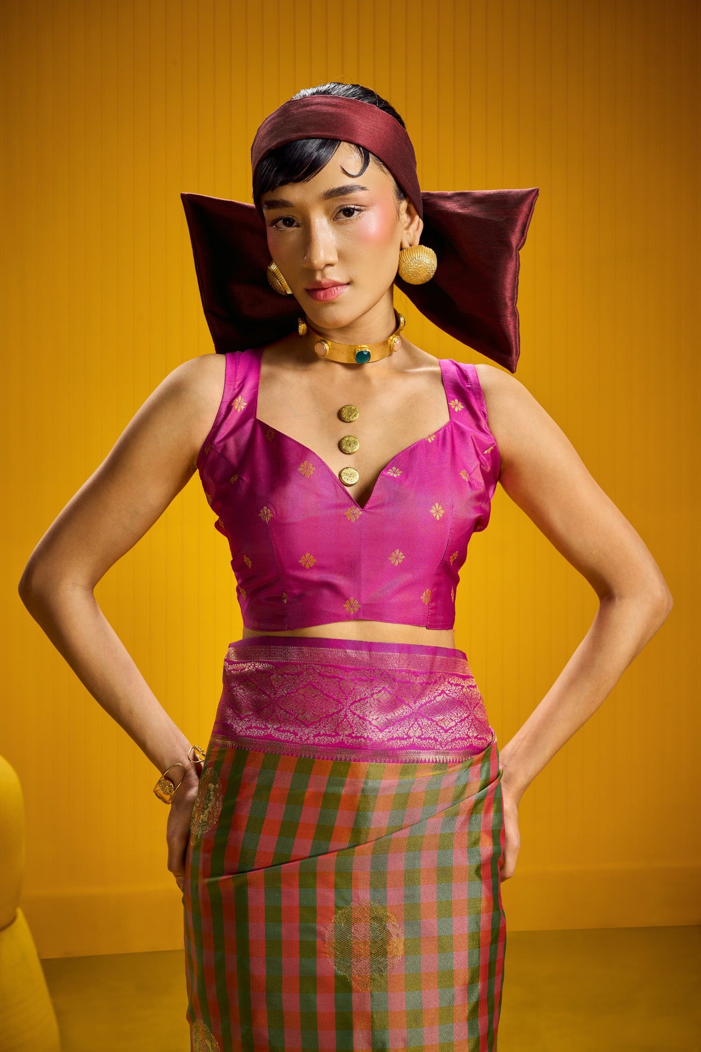 Buy MySilkLove Haritha Green Banarasi Two Tone Checks Handloom Saree Online