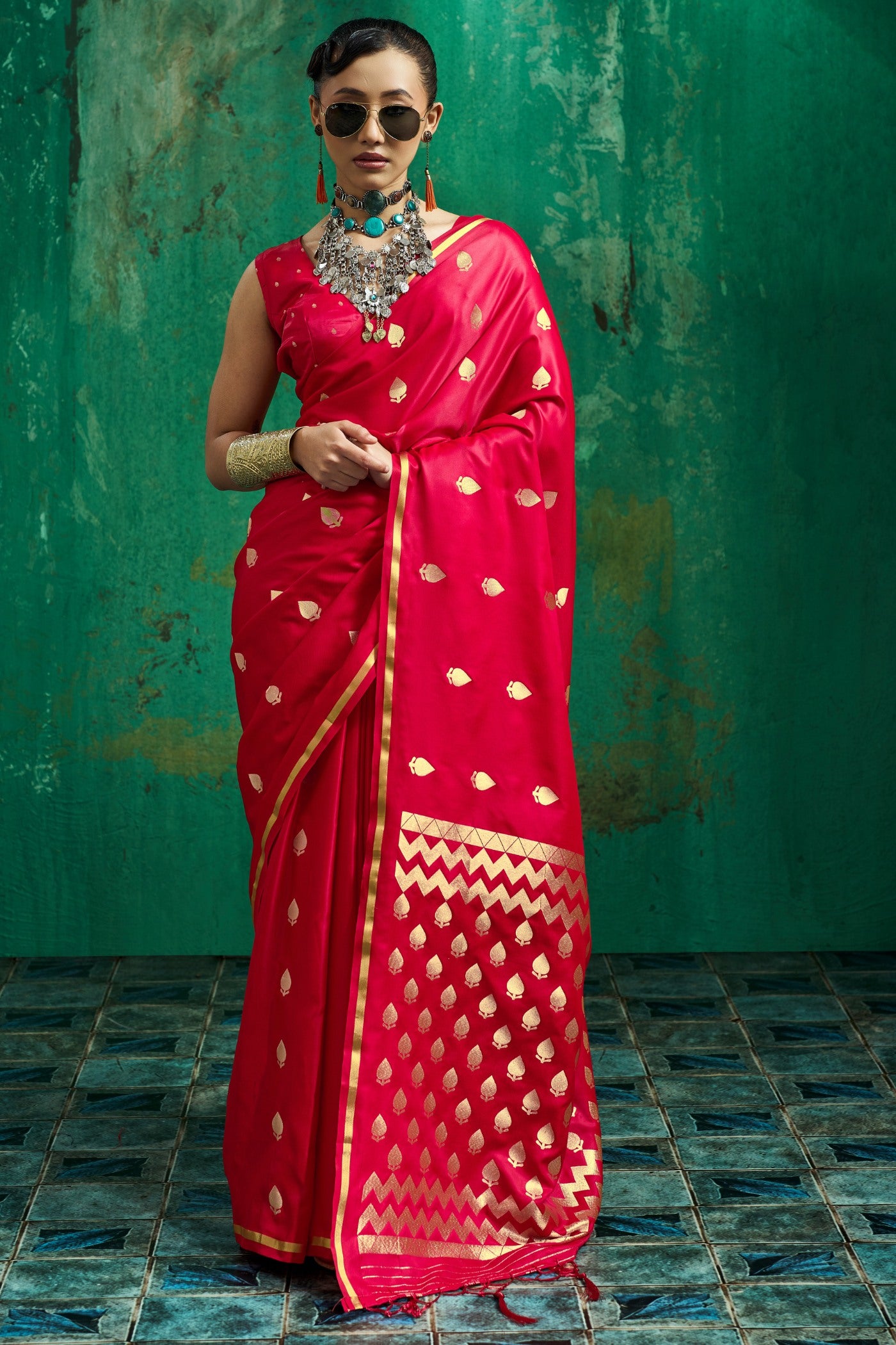 Buy MySilkLove Wine Red Handloom Satin Silk Saree Online