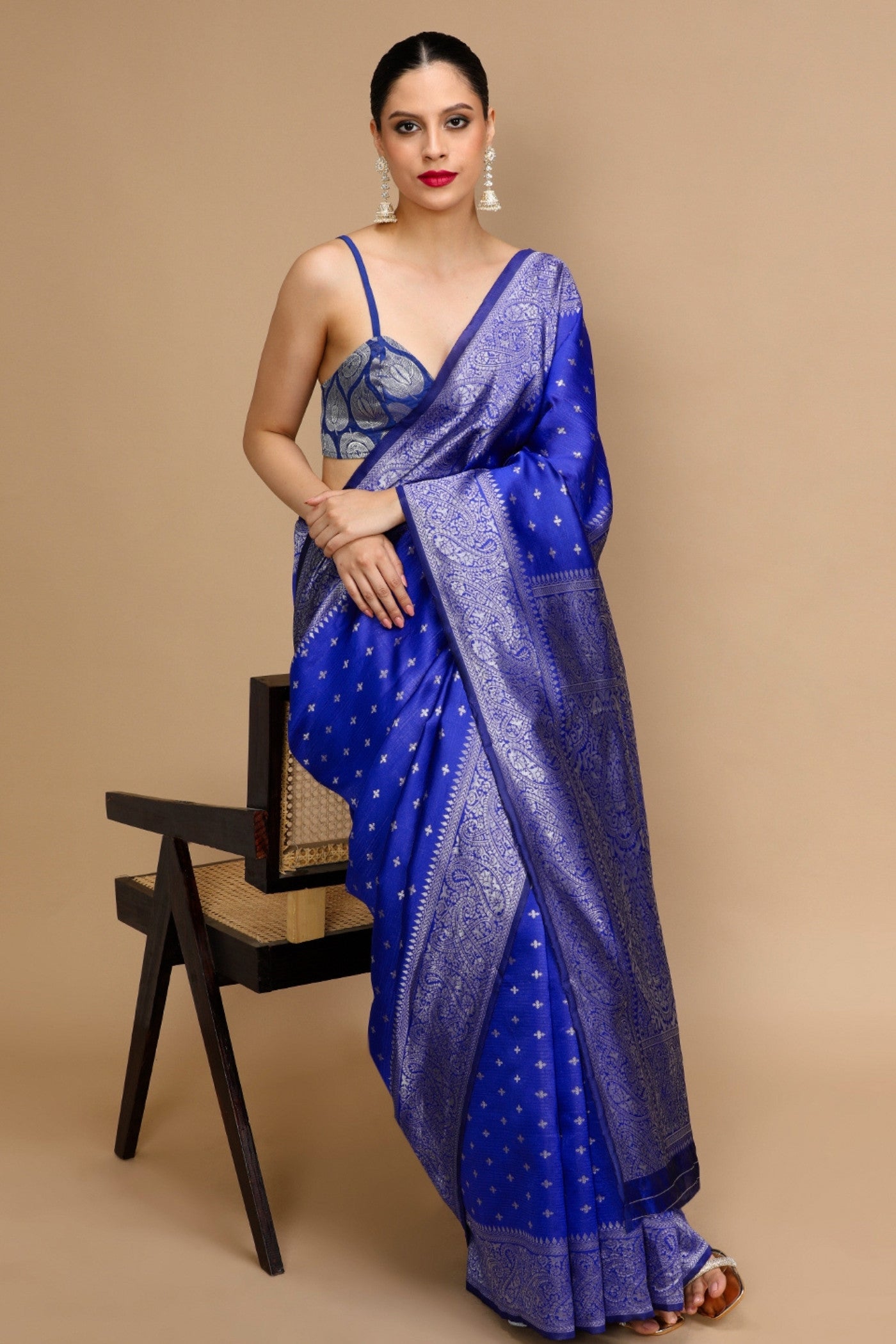 Buy MySilkLove Royal Blue Woven Jacquard Lichi Silk Saree Online
