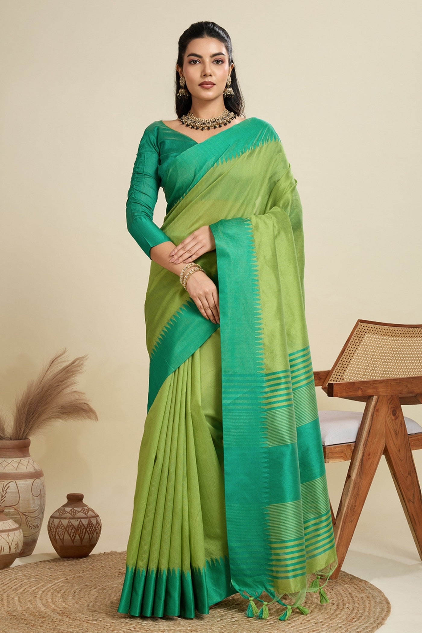 Buy MySilkLove Forest Green Woven Raw Silk Saree Online
