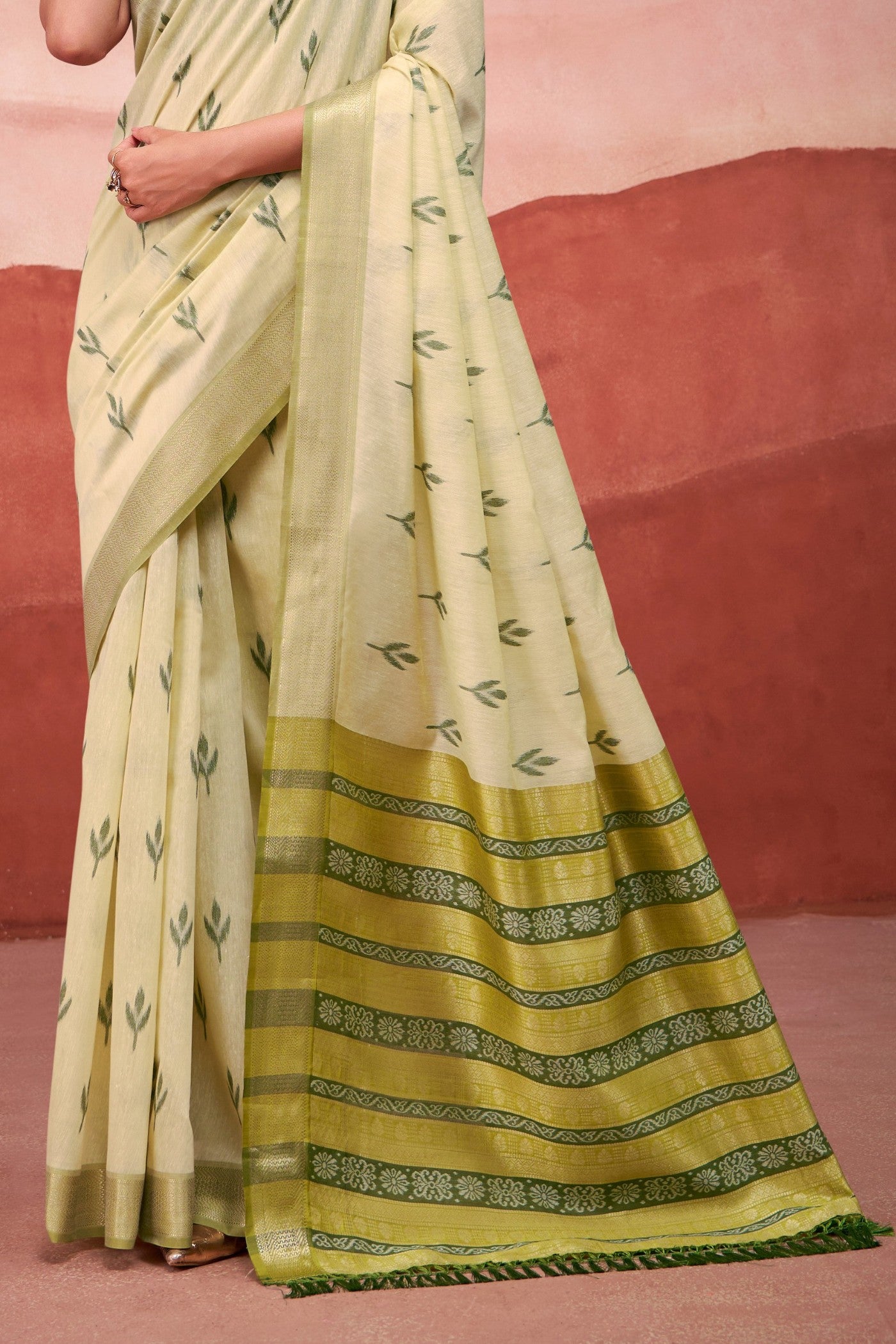 Buy MySilkLove Moss Green Woven Modal Cotton Saree Online