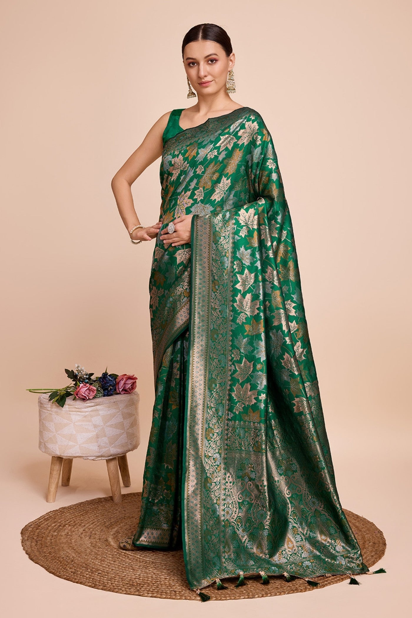 Buy MySilkLove Harlequin Green Banarasi Soft Silk Saree Online