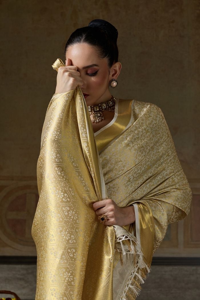 Buy MySilkLove Milk White Woven Kanjivaram Saree Online