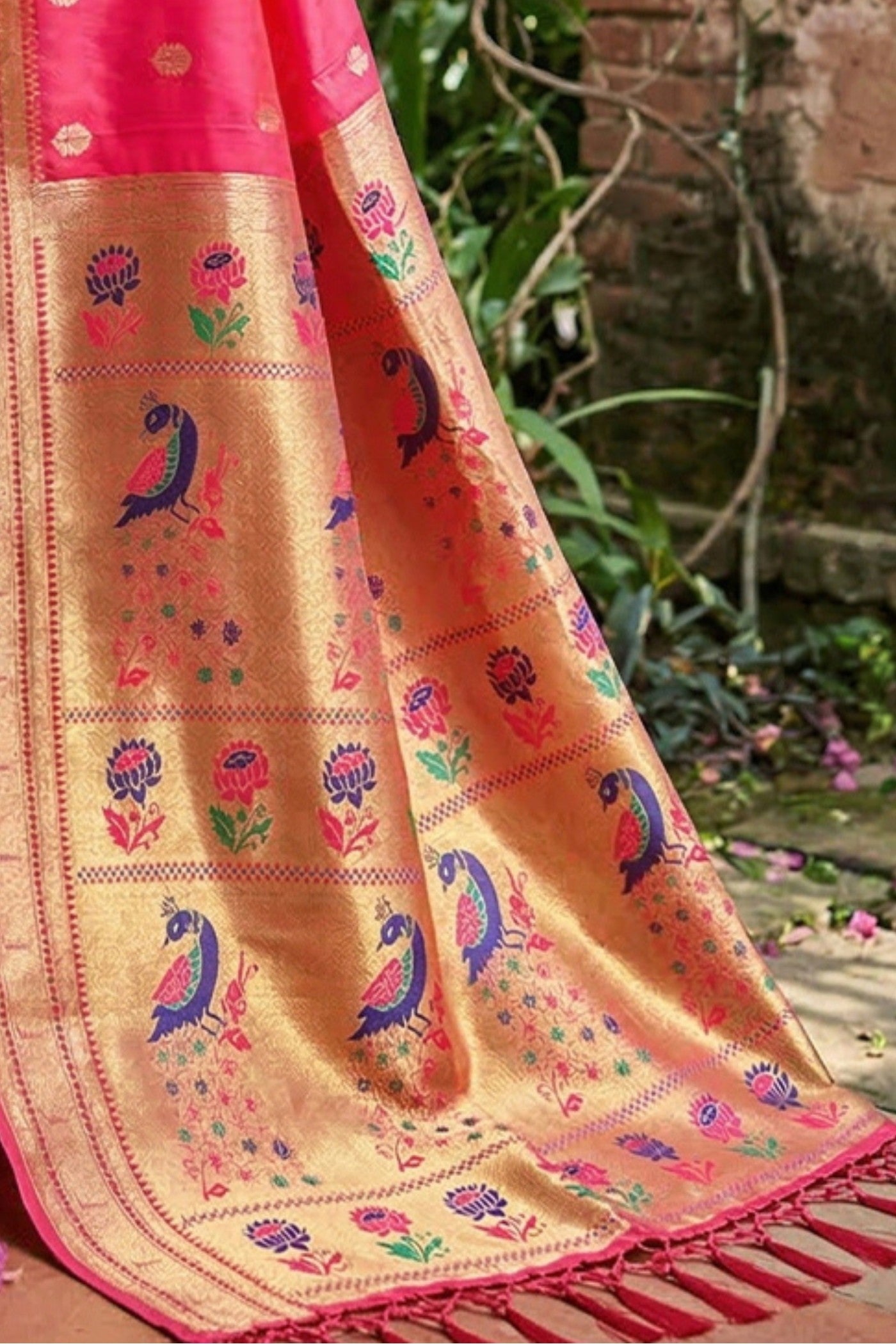 Buy MySilkLove Cupid Pink Zari Woven Paithani Saree Online