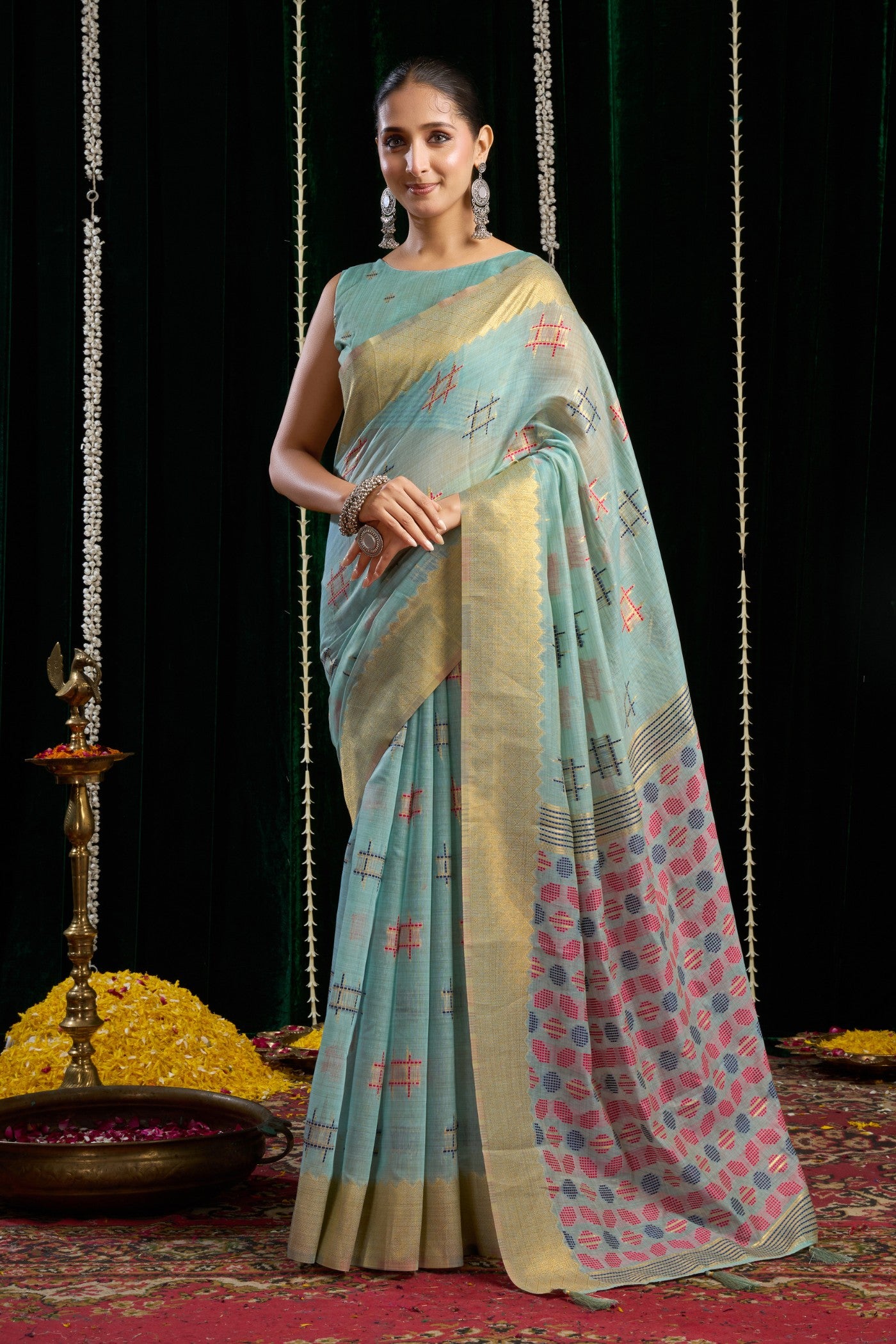 Buy MySilkLove Celtic Blue Woven Cotton Saree Online