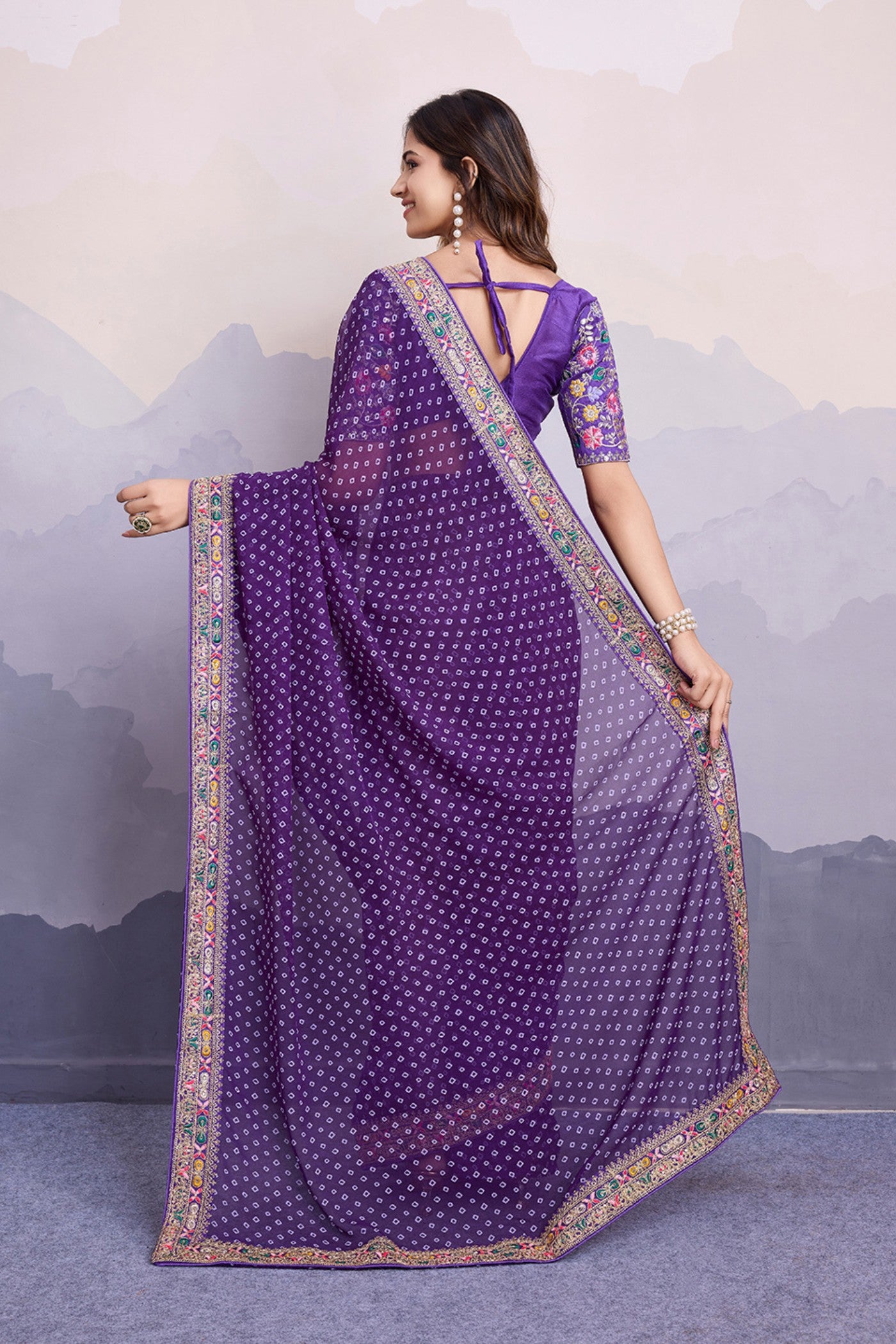 Buy MySilkLove Boston Purple Bandhani Georgette Printed Partywear Saree Online