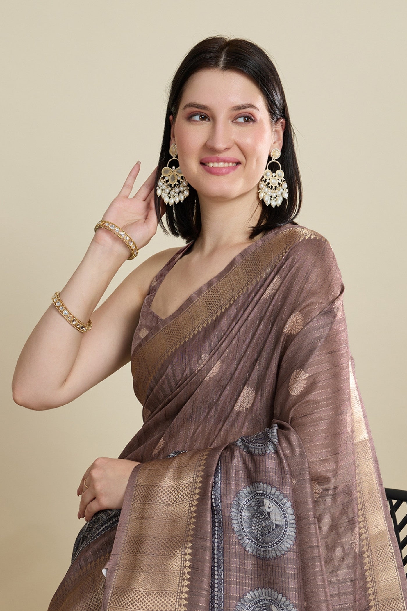 Buy MySilkLove Bole Brown Woven Cotton Saree Online