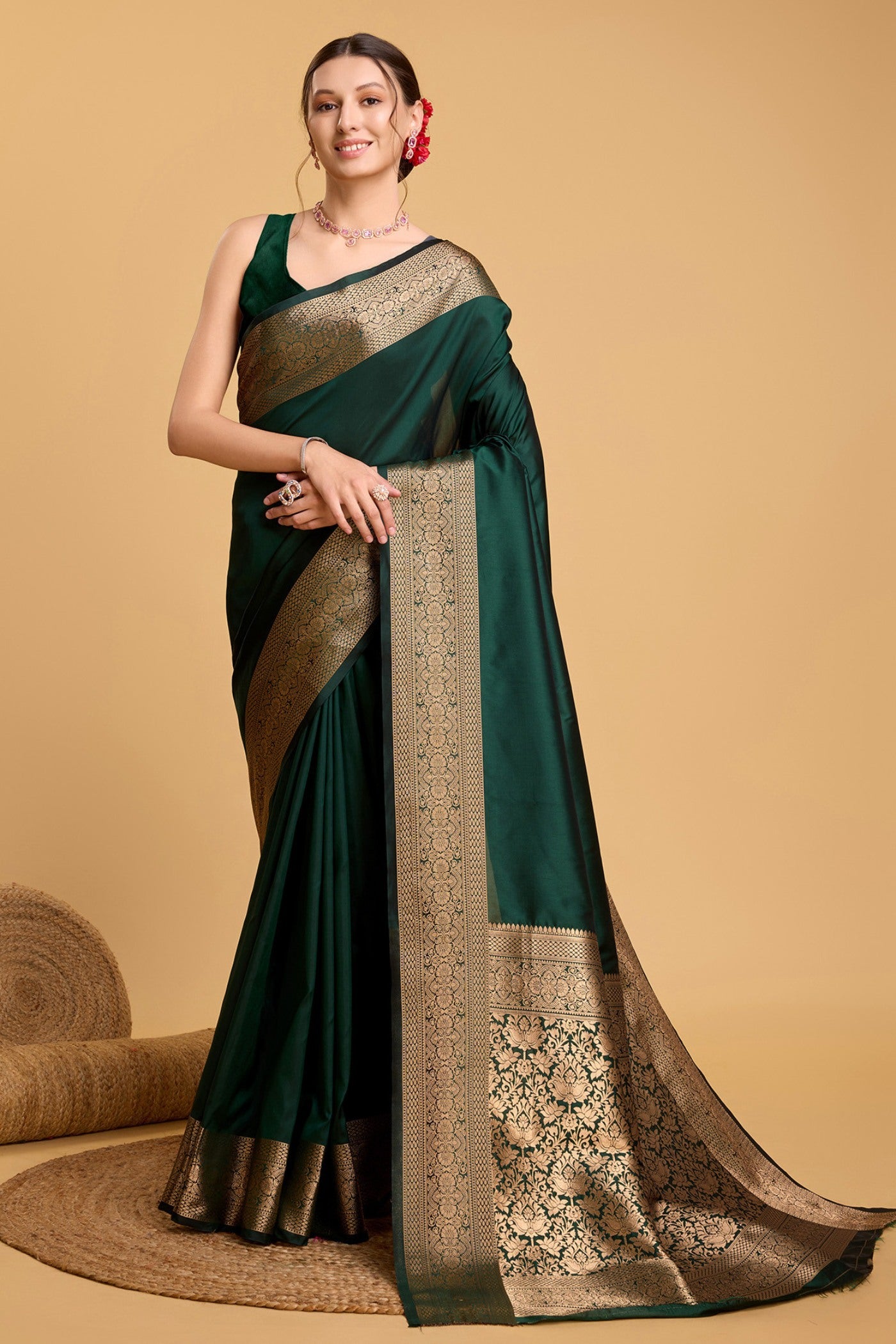 Buy MySilkLove Phthalo Green Woven Banarasi Saree Online