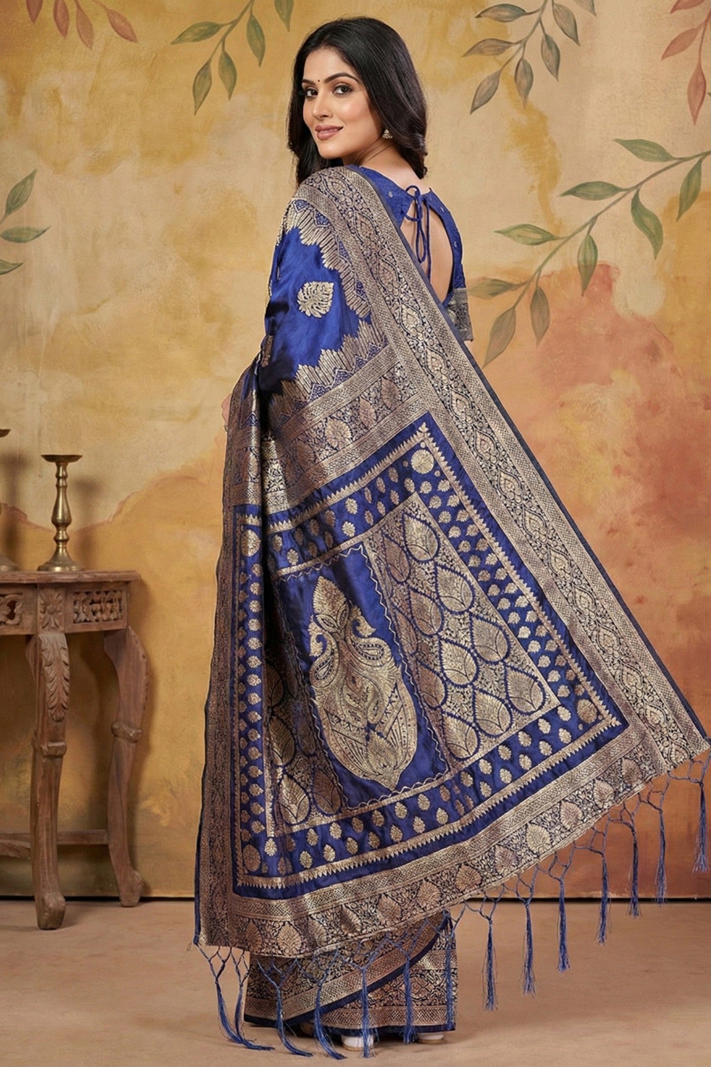 Buy MySilkLove Indigo Blue Woven Banarasi Silk Saree Online