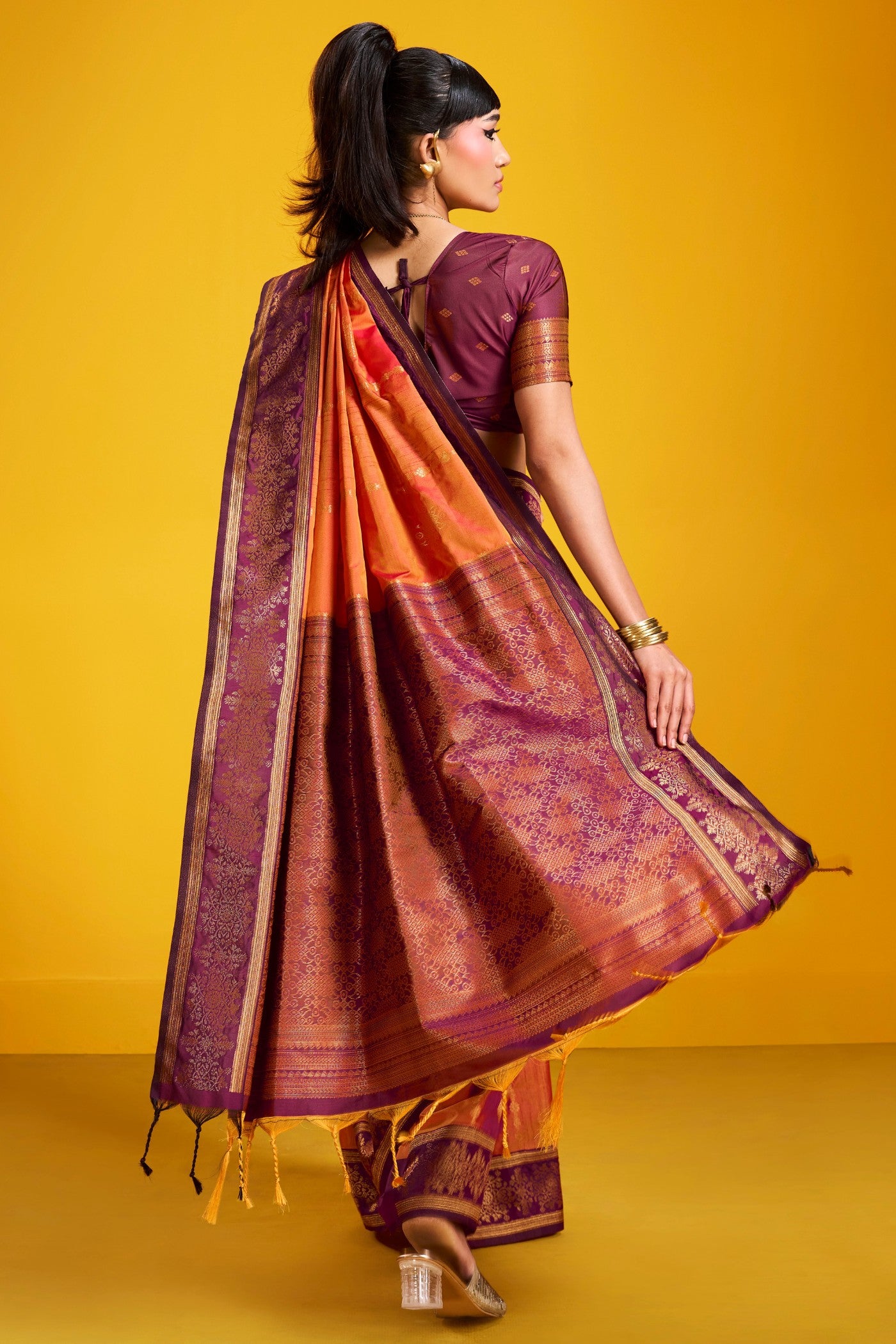 Buy MySilkLove Mahogany Orange Banarasi Handloom Soft Silk Saree Online