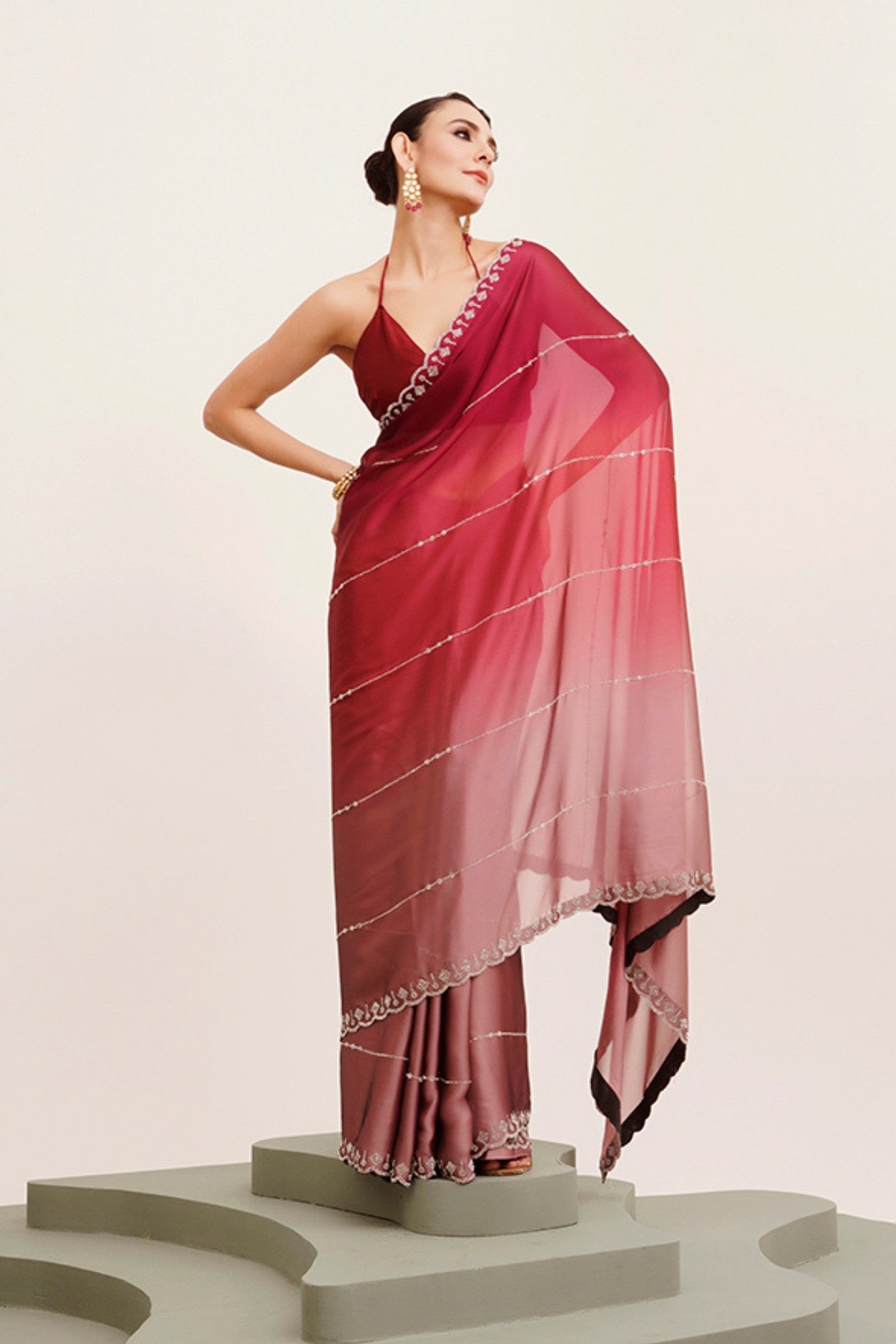 Buy MySilkLove Mocca Maroon Chiffon Partywear Saree Online