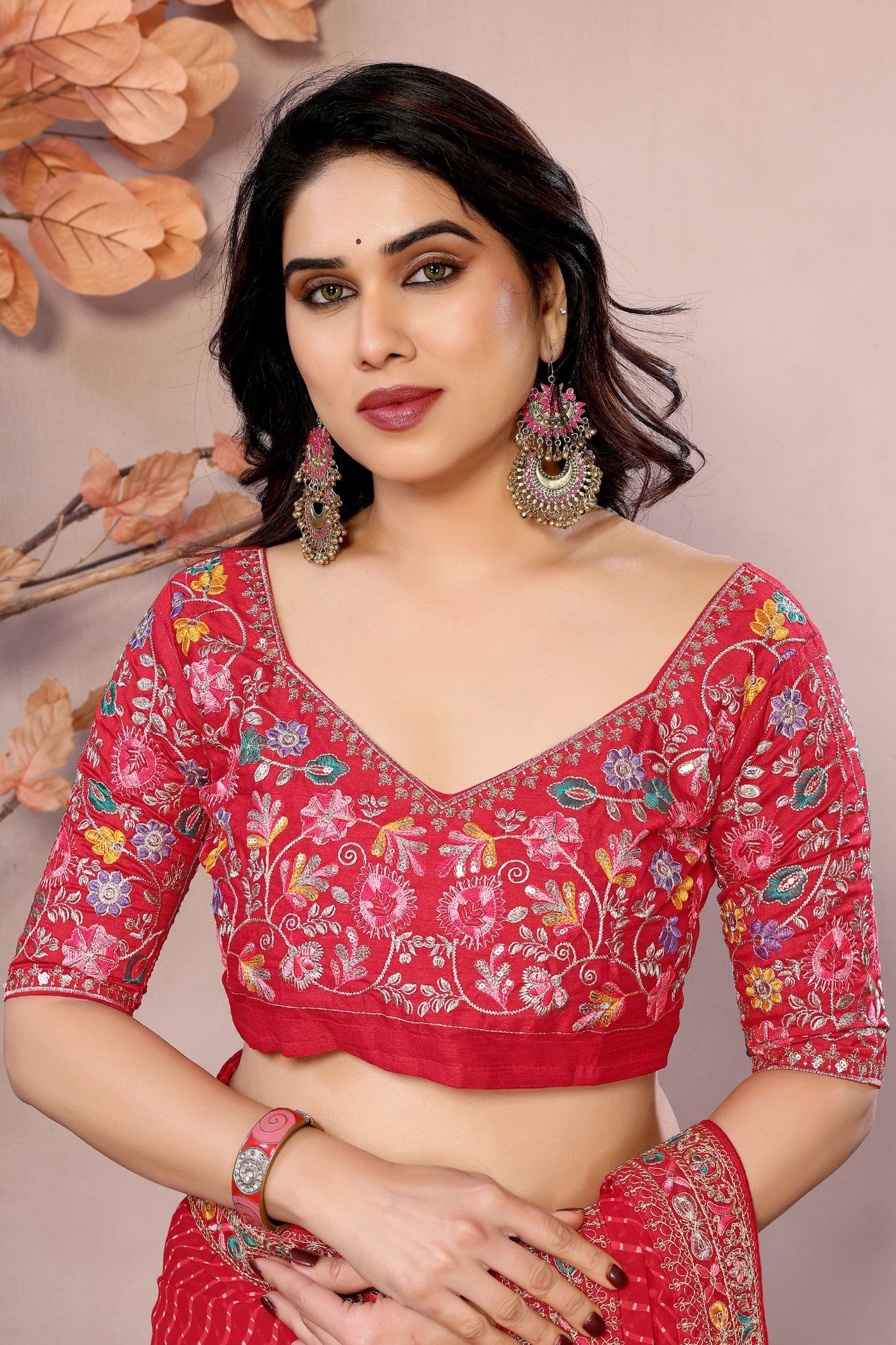 Buy MySilkLove Ruddy Red Georgette Designer Partywear Saree Online