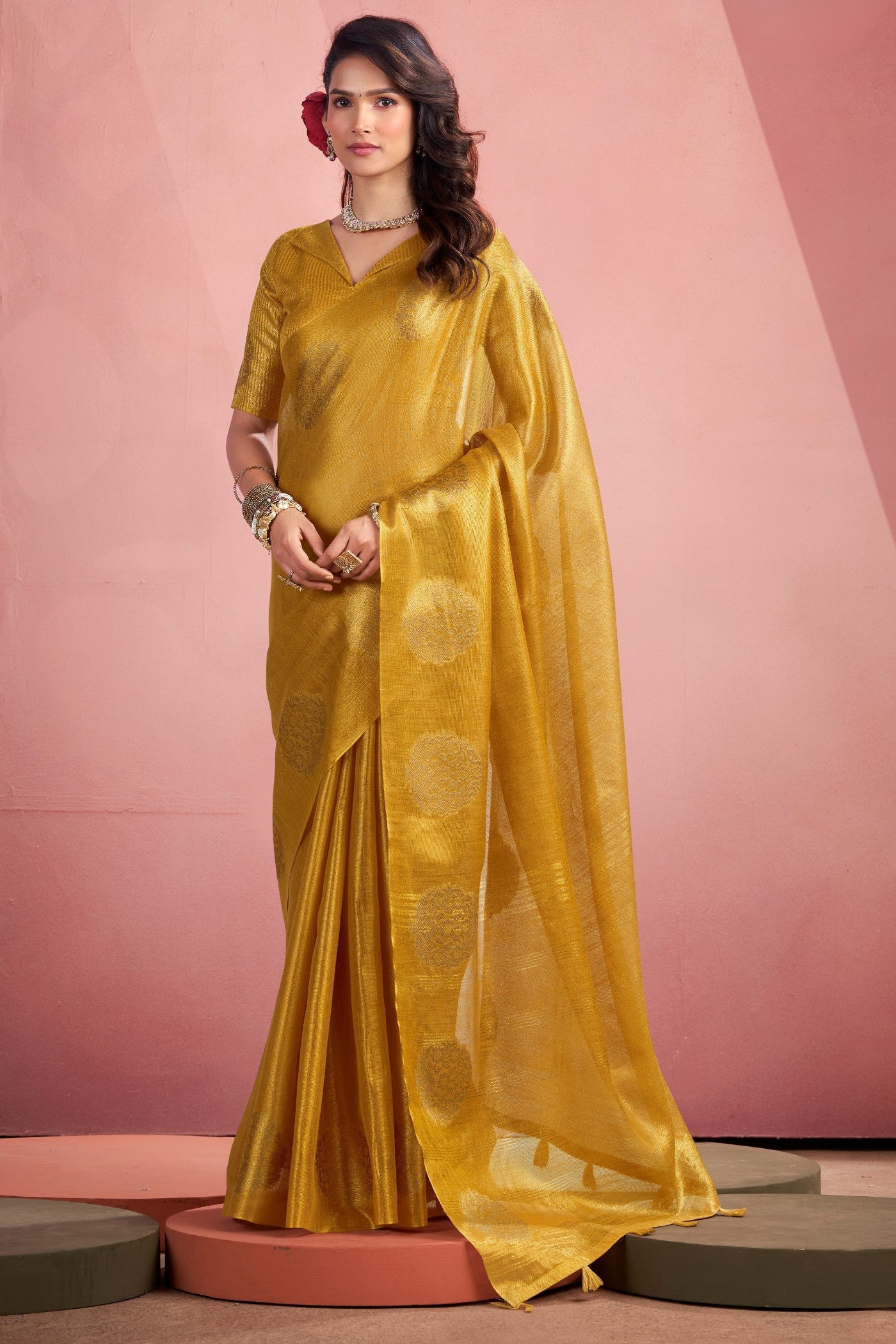 Buy MySilkLove Daffodil Yellow Zari Woven Tissue Saree Online