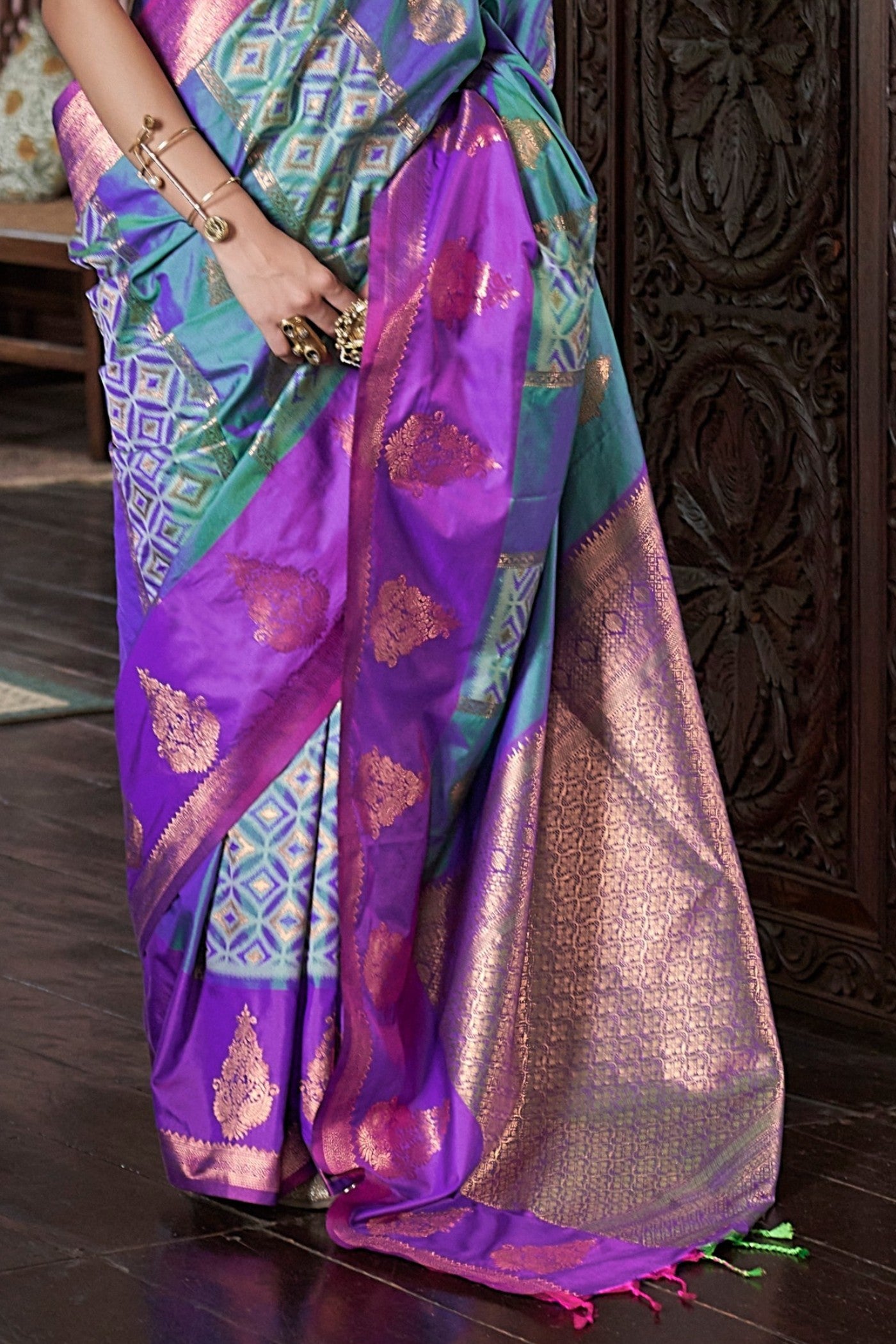 Buy MySilkLove Peacock Blue Banarasi Handloom Saree Online