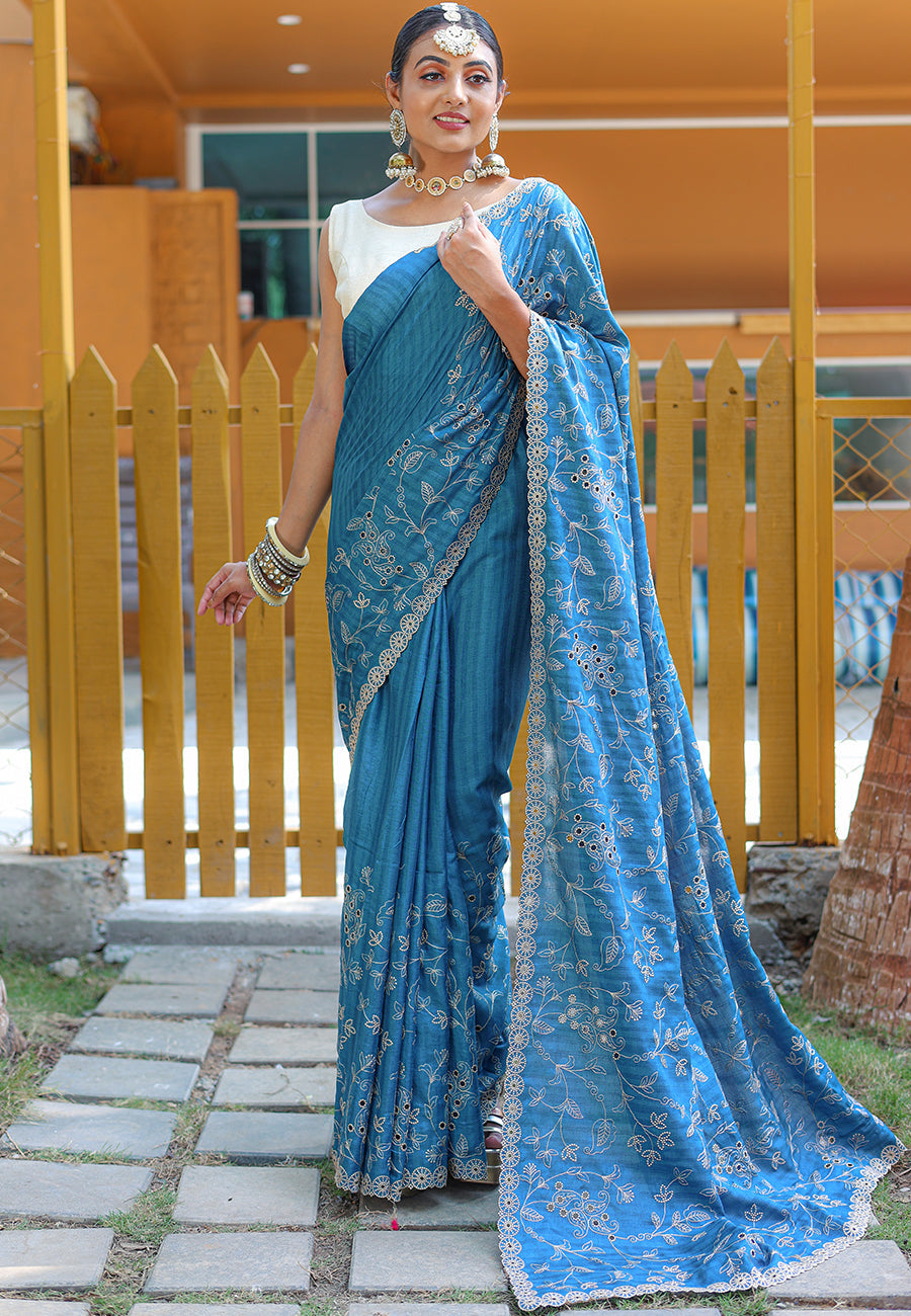 Buy MySilkLove Blumine Embroidered Tussar Silk Saree Online