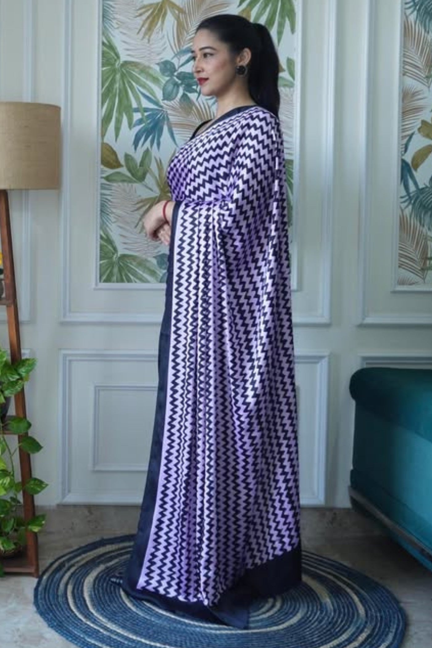 Buy MySilkLove Amethyst Purple Printed Satin Crepe Saree Online