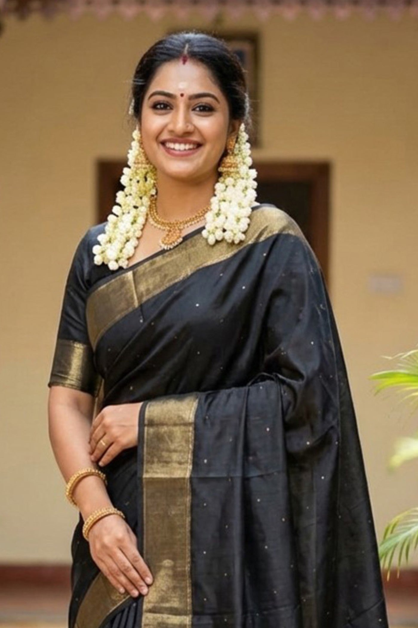 Buy MySilkLove Coral Black Banarasi Woven Soft Silk Saree Online