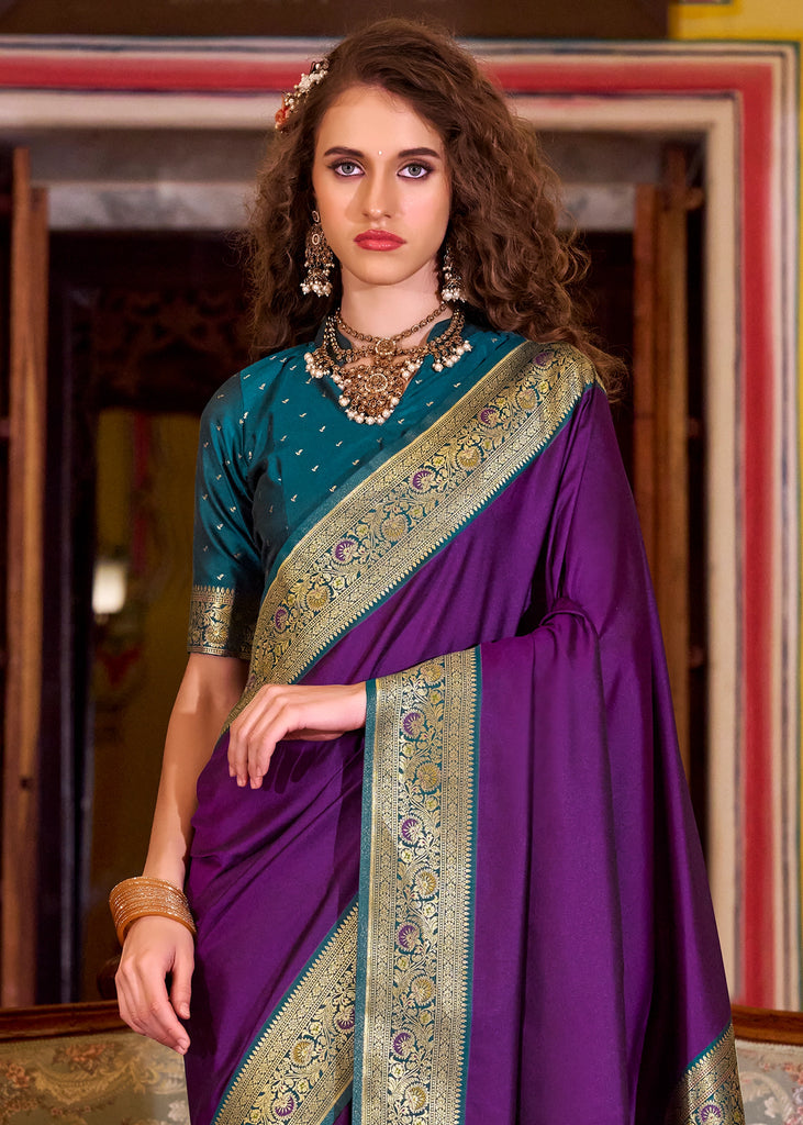 Buy MySilkLove True Purple Woven Banarasi Soft Silk Saree Online