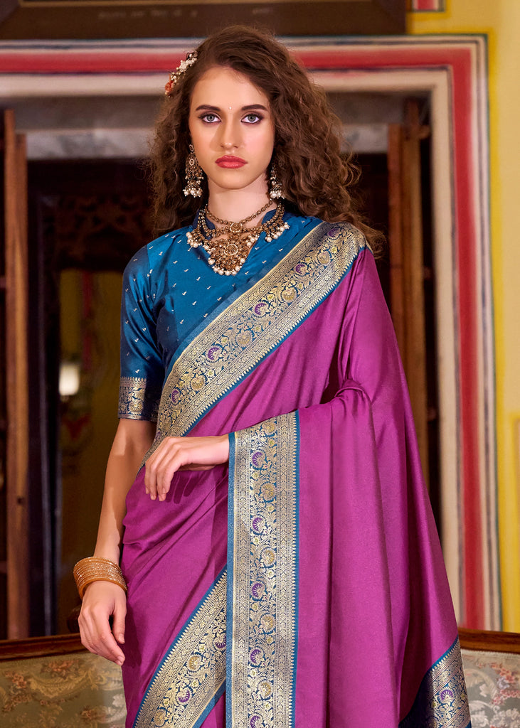 Buy MySilkLove Ultra Purple Woven Banarasi Soft Silk Saree Online