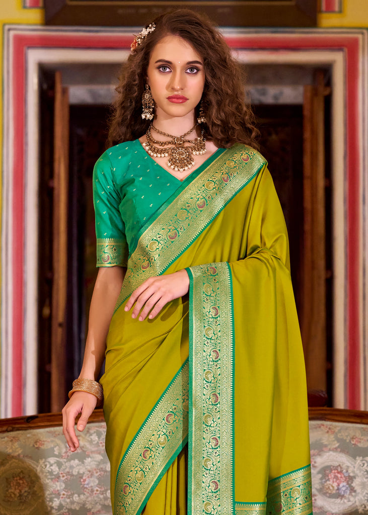Buy MySilkLove Arctic Green Woven Banarasi Soft Silk Saree Online