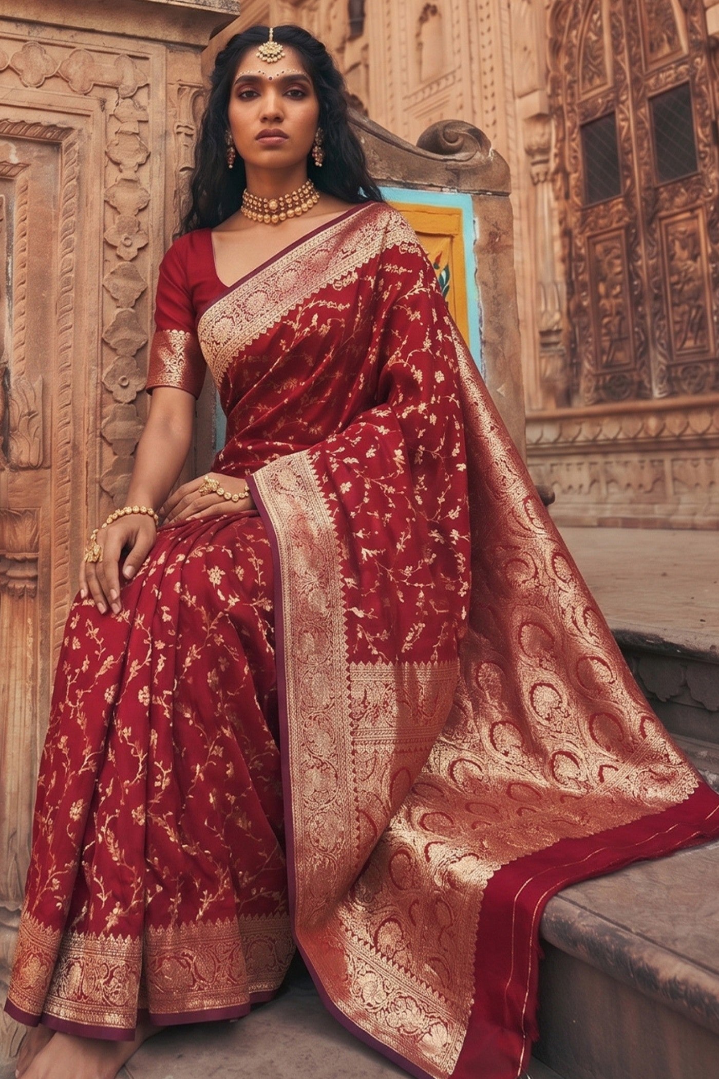 Buy MySilkLove Bride Red Woven Banarasi Saree Online