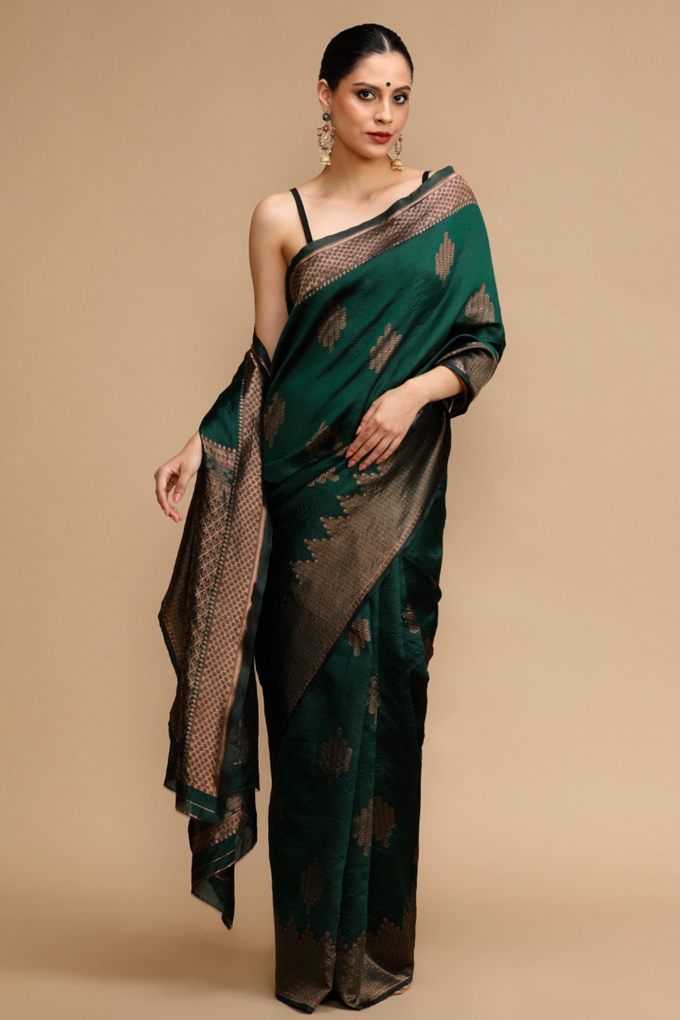 Buy MySilkLove Pine Green Woven Jacquard Lichi Silk Saree Online