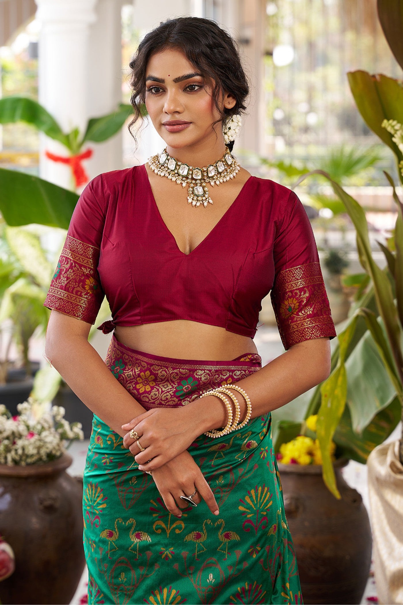 Buy MySilkLove Jungle Green Banarasi Woven Soft Silk Saree Online