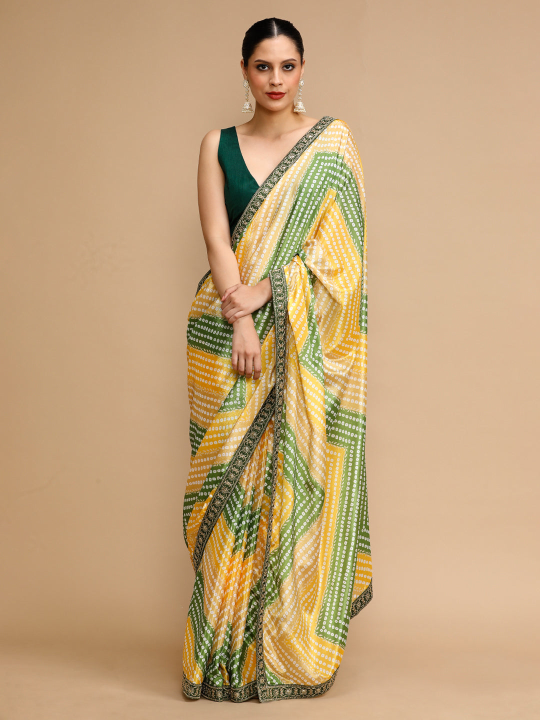 Buy MySilkLove Moss Yellow Woven Jacquard Lichi Silk Saree Online