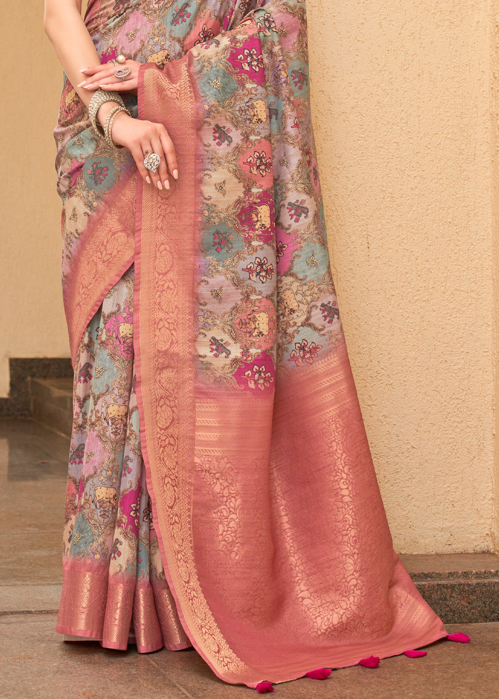 Buy MySilkLove Copper Penny Pink and Brown Digital Printed Tussar Silk Saree Online