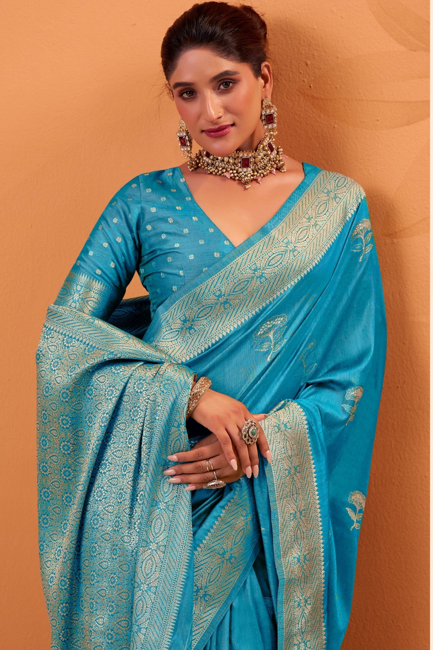 Buy MySilkLove Arctic Blue Tussar Handloom Silk Saree Online