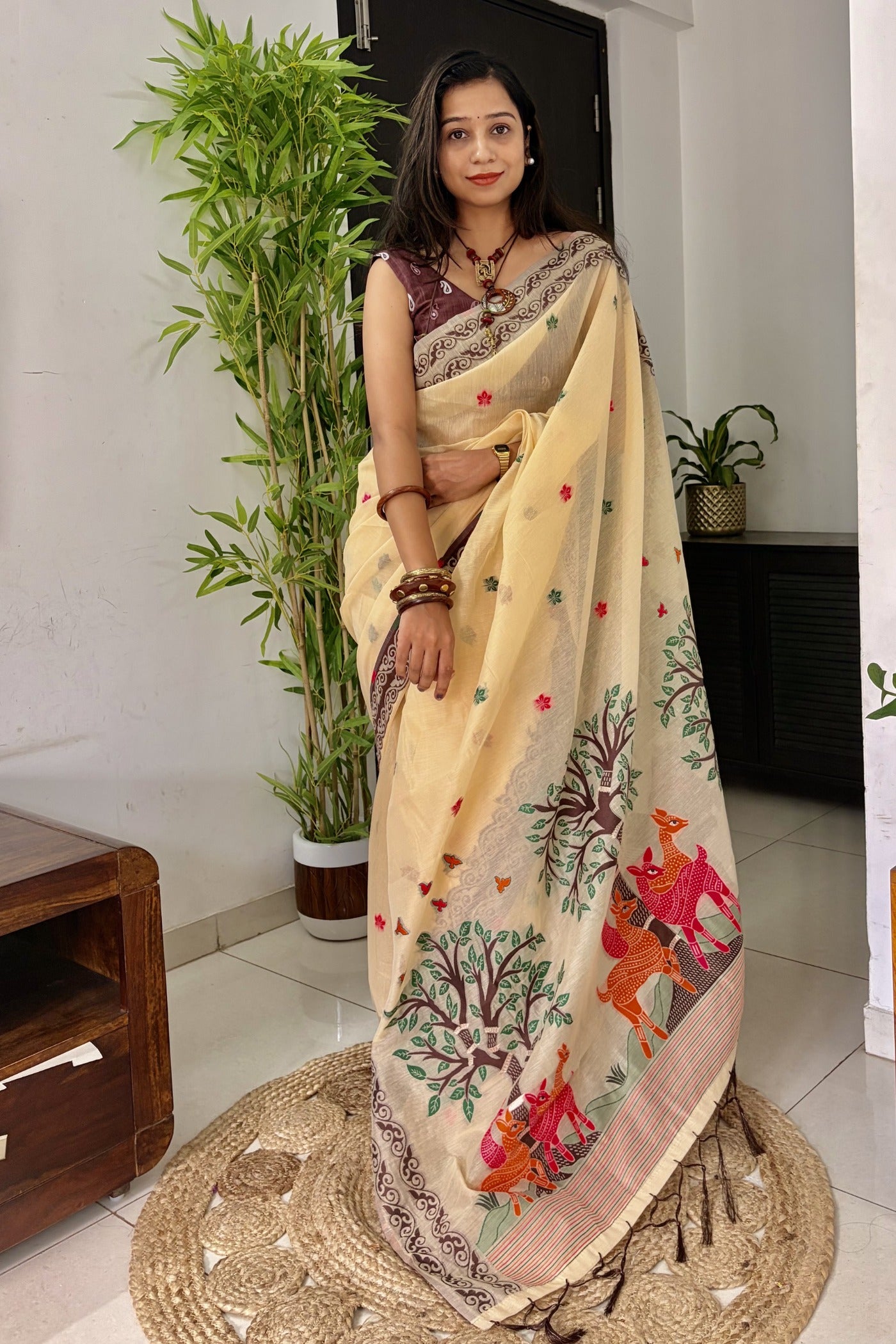 Buy MySilkLove Brandy Handloom Muga Cotton Saree Online