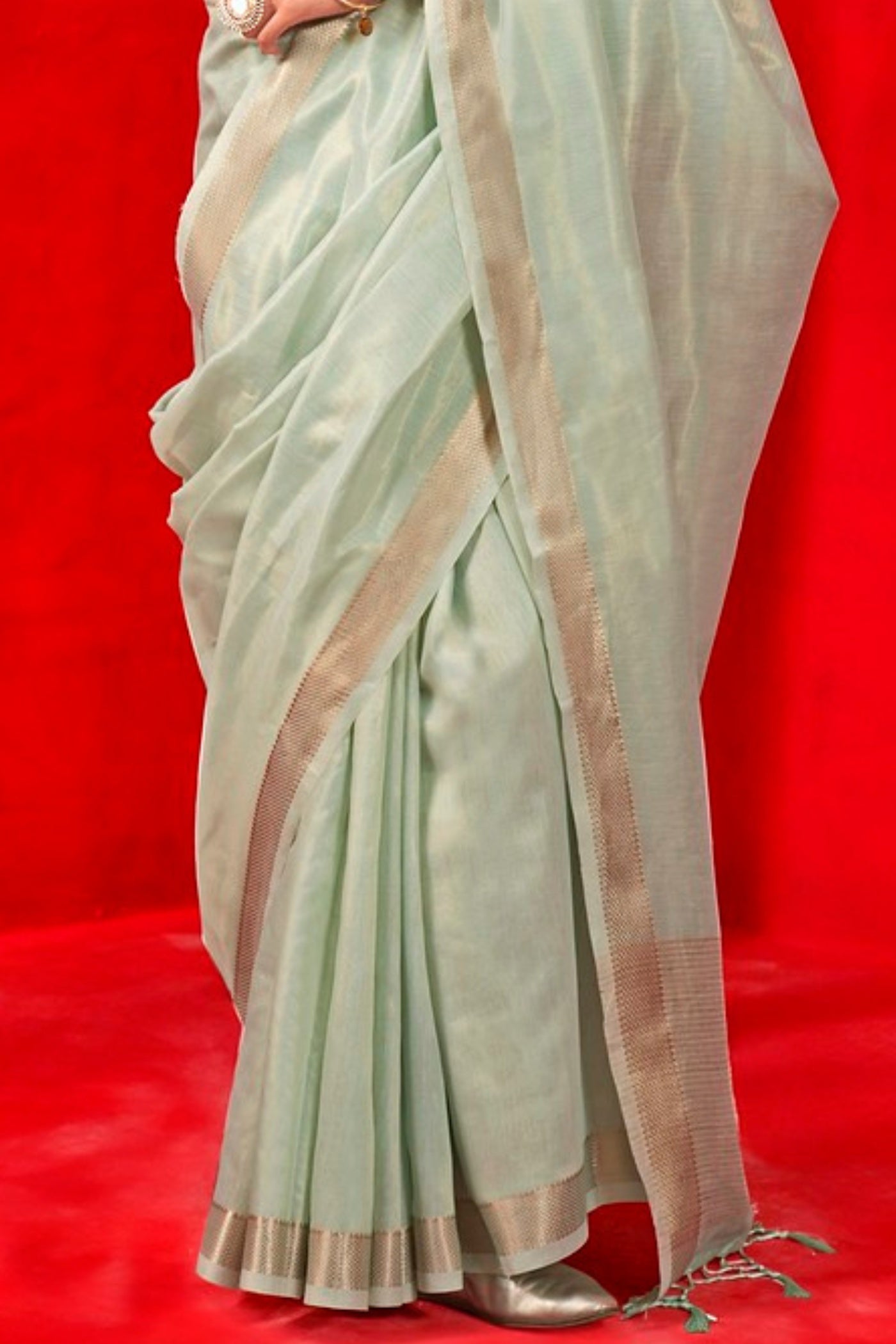 Buy MySilkLove Shadow Green Tissue Handloom Saree Online