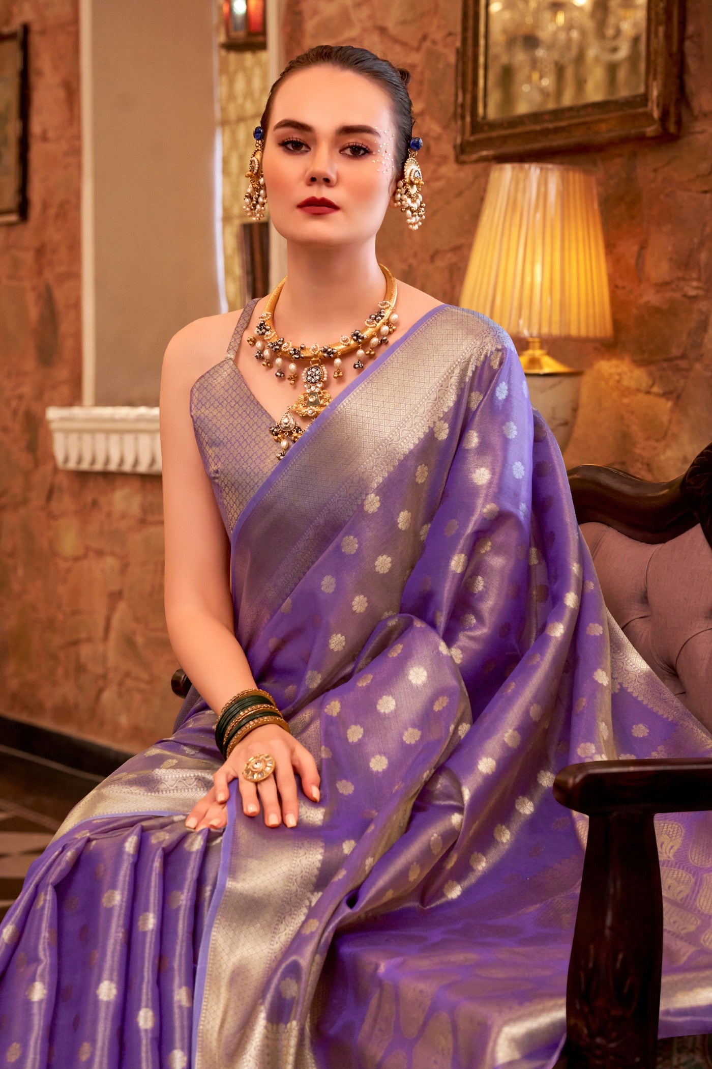 Buy MySilkLove Thistle Purple Woven Tissue Silk Saree Online