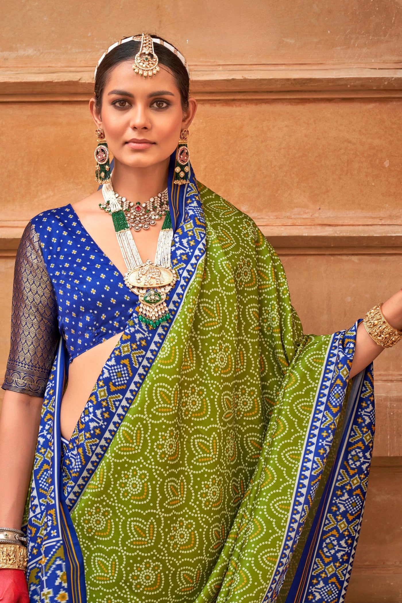 Buy MySilkLove Husk Green Printed Patola Saree Online