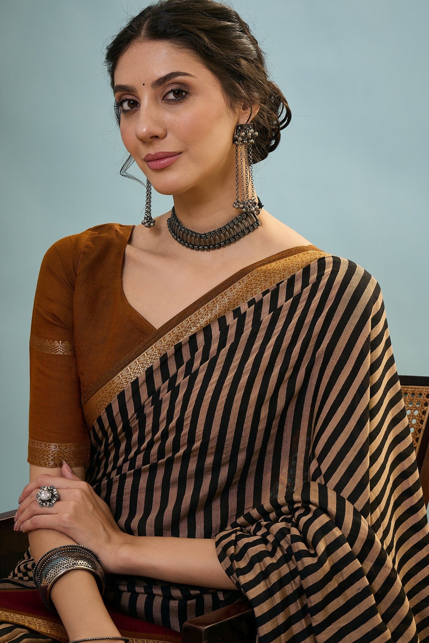 Buy MySilkLove Tawny Brown Woven Cotton Saree Online