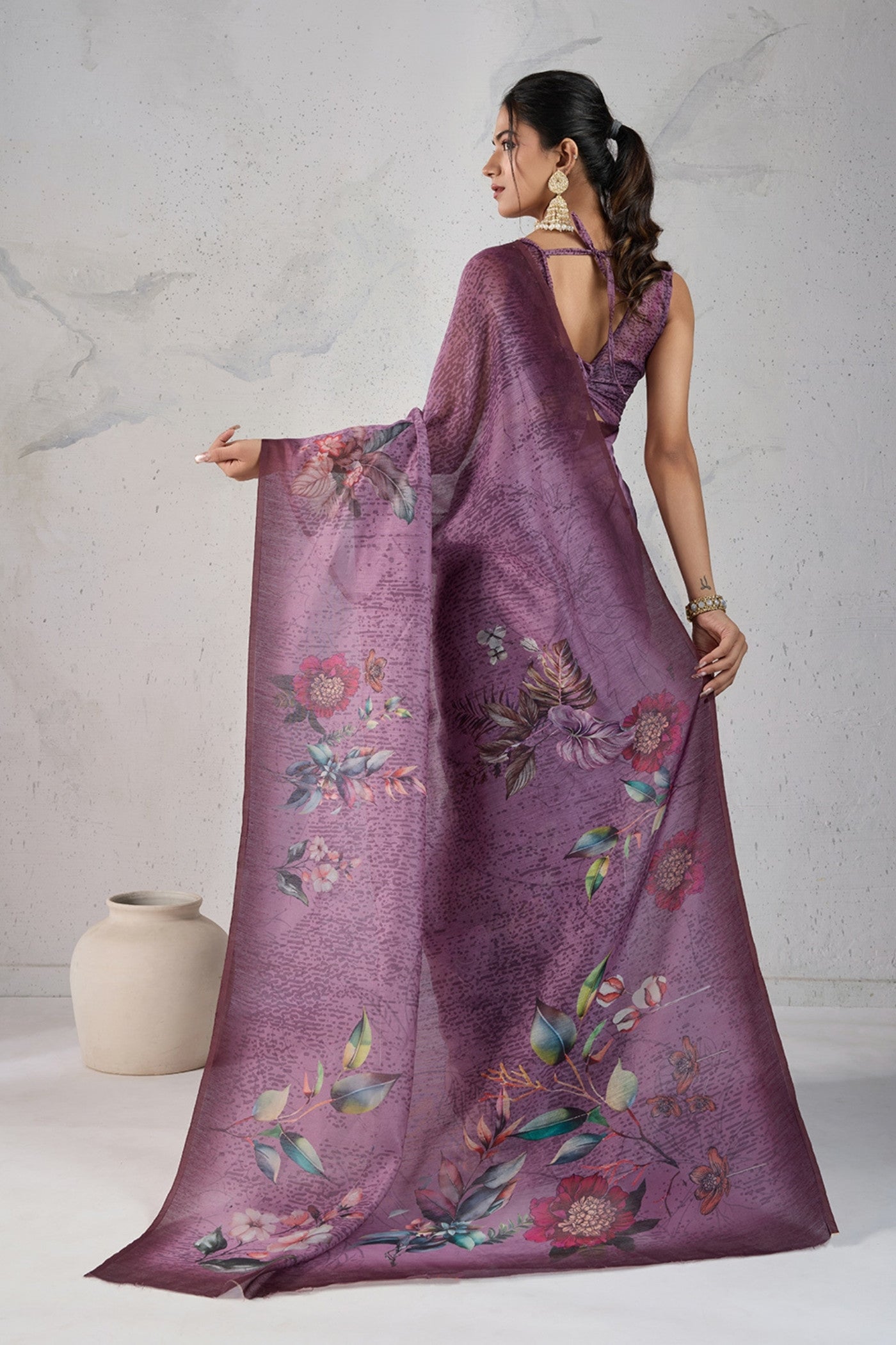 Buy MySilkLove Mardi Gras Purple Digital Printed Saree Online