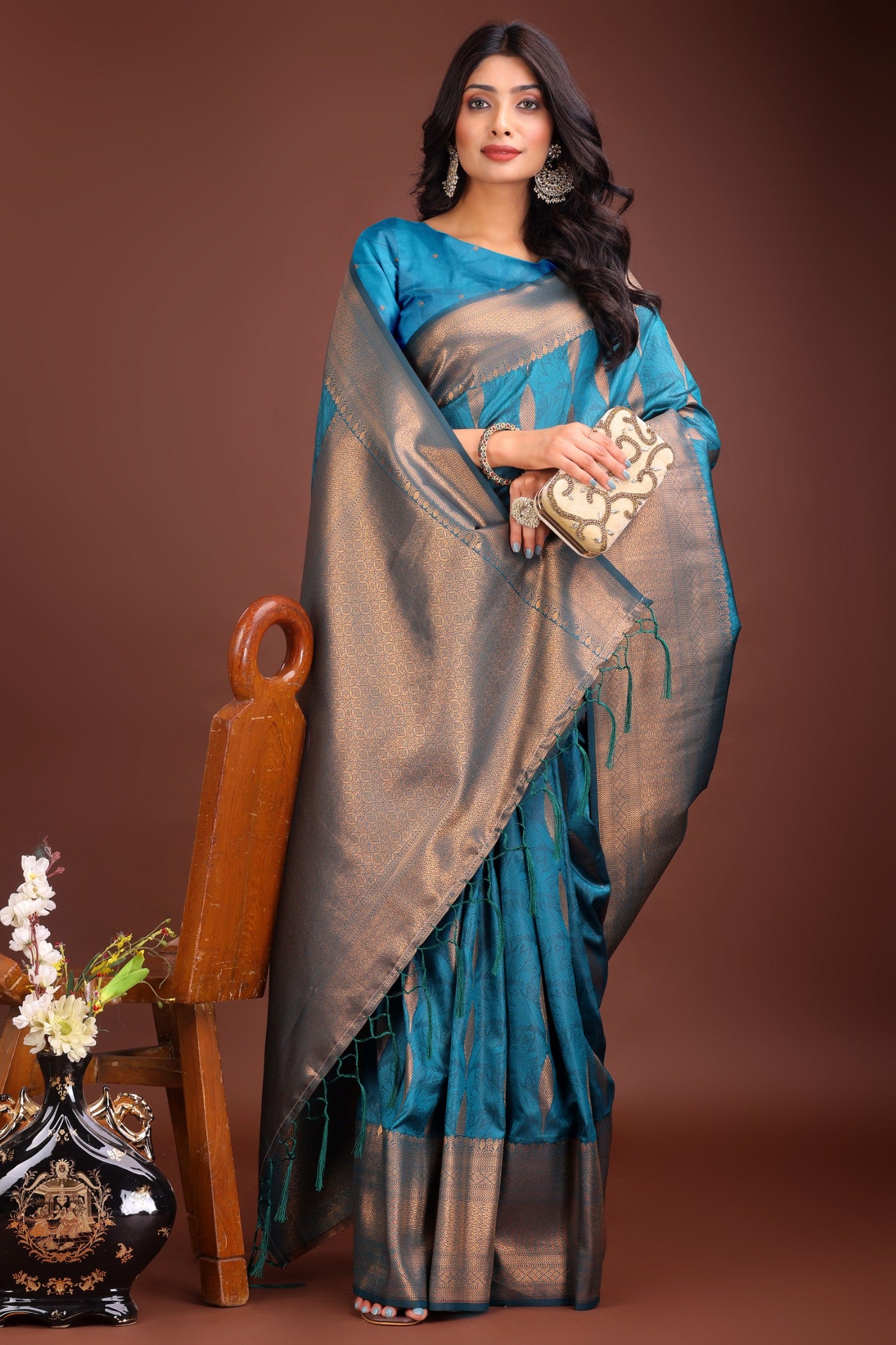 Buy MySilkLove Azure Blue Woven Banarasi Saree Online