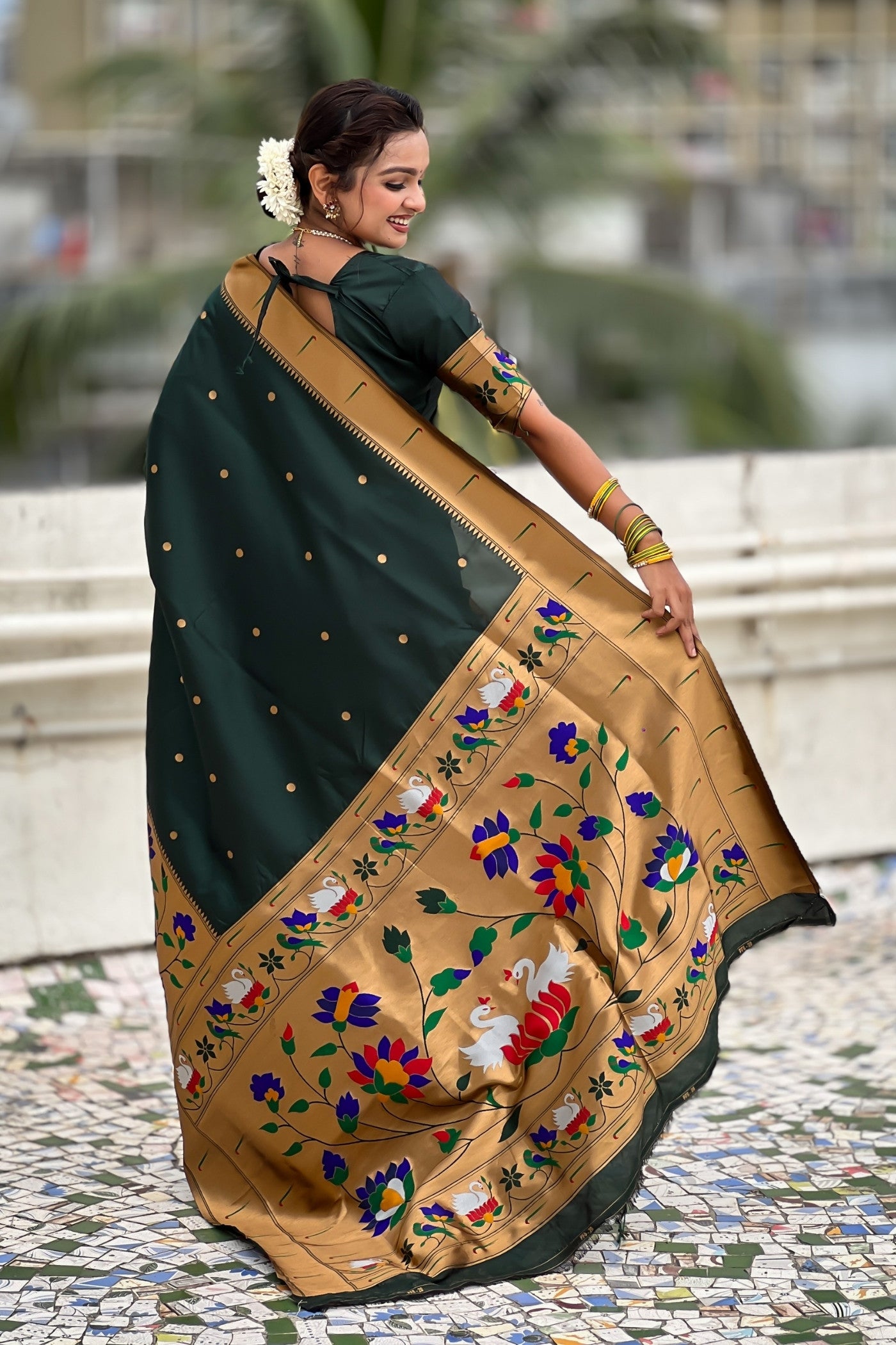 Buy MySilkLove Dark Green Woven Paithani Saree Online