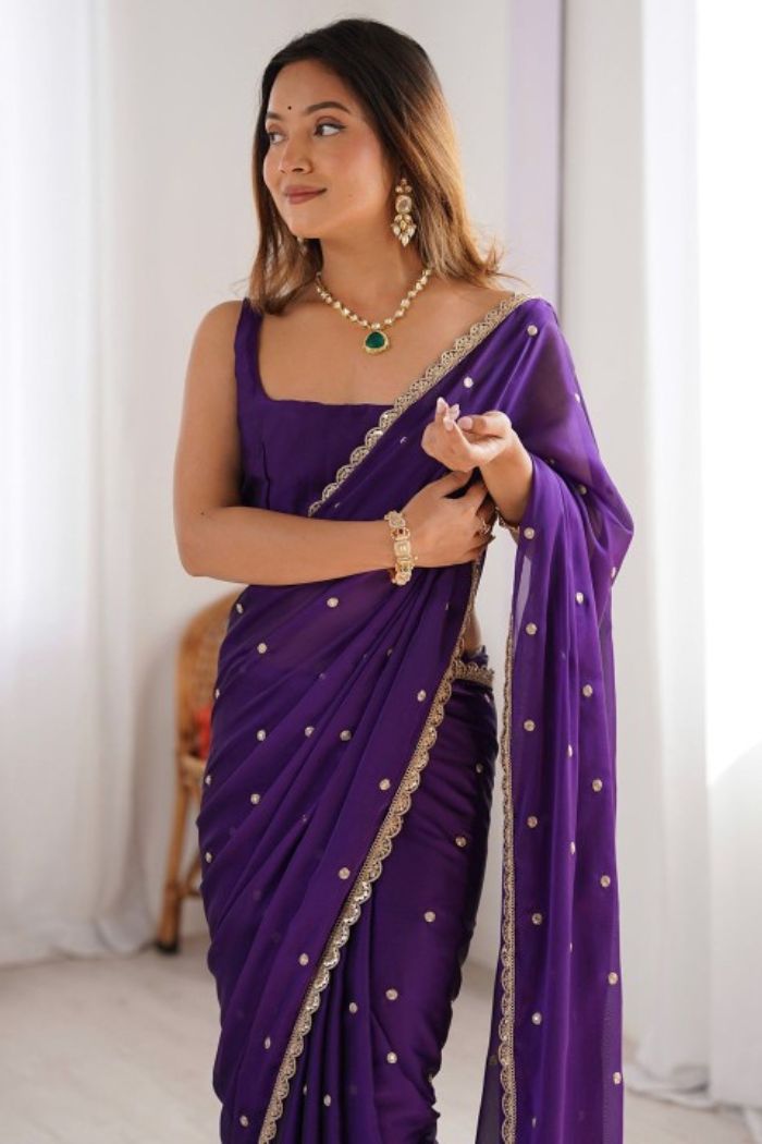 Buy MySilkLove Tyrian Purple Georgette Partywear Saree Online
