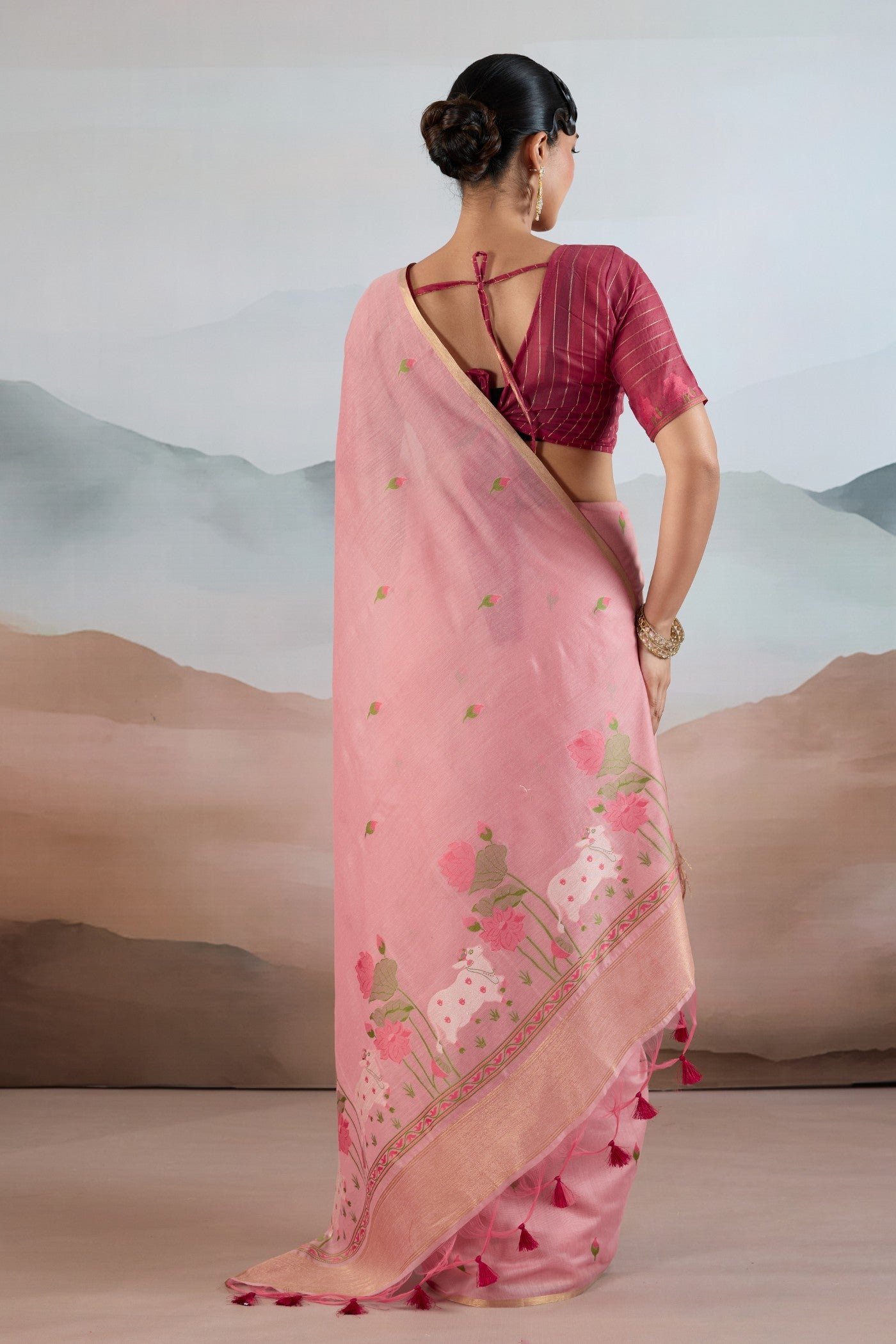 Buy MySilkLove French Rose Pink Cotton Handloom Pichwai Saree Online