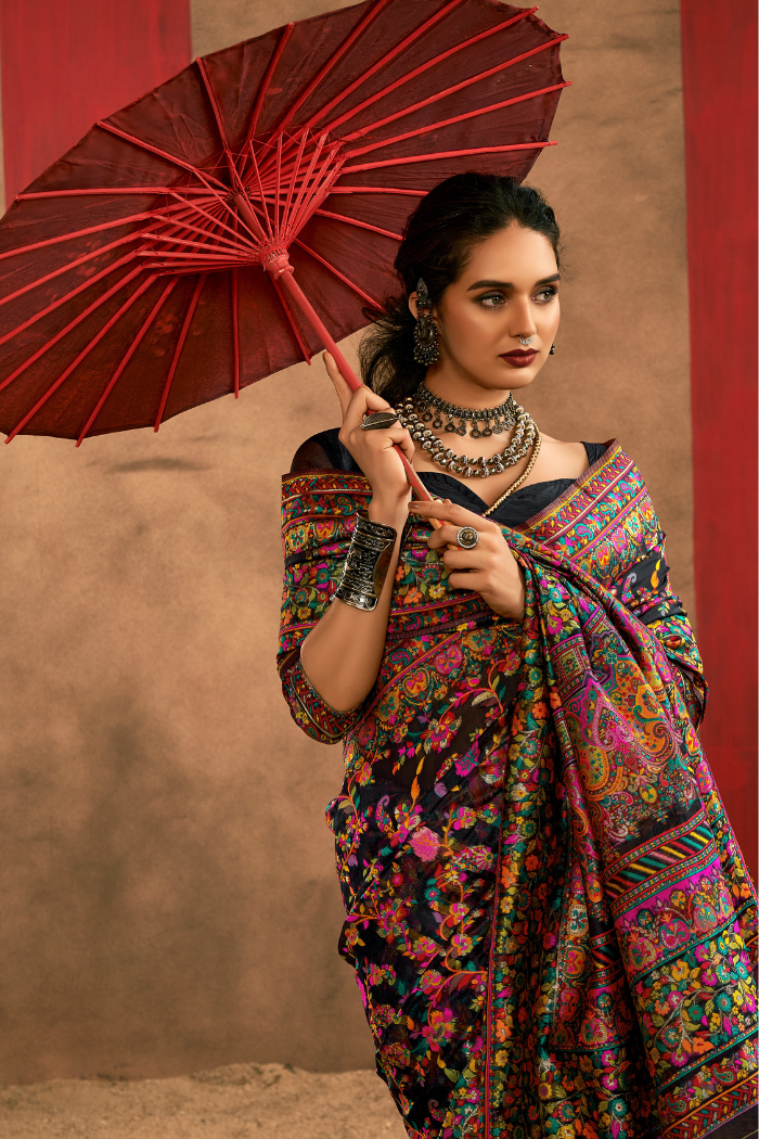 Buy MySilkLove Blackberry Kashmiri Handloom Jamewar Saree Online