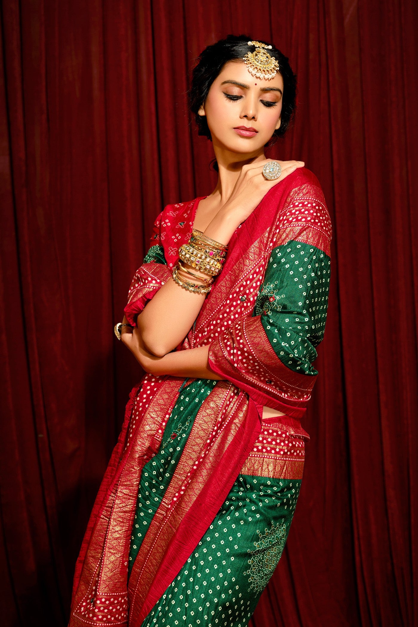 Buy MySilkLove Sage Green Tussar Bandhani Silk Saree Online