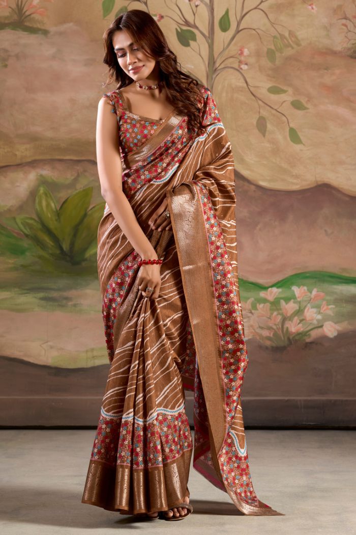 Buy MySilkLove Coco Brown Woven Dola Silk Saree Online
